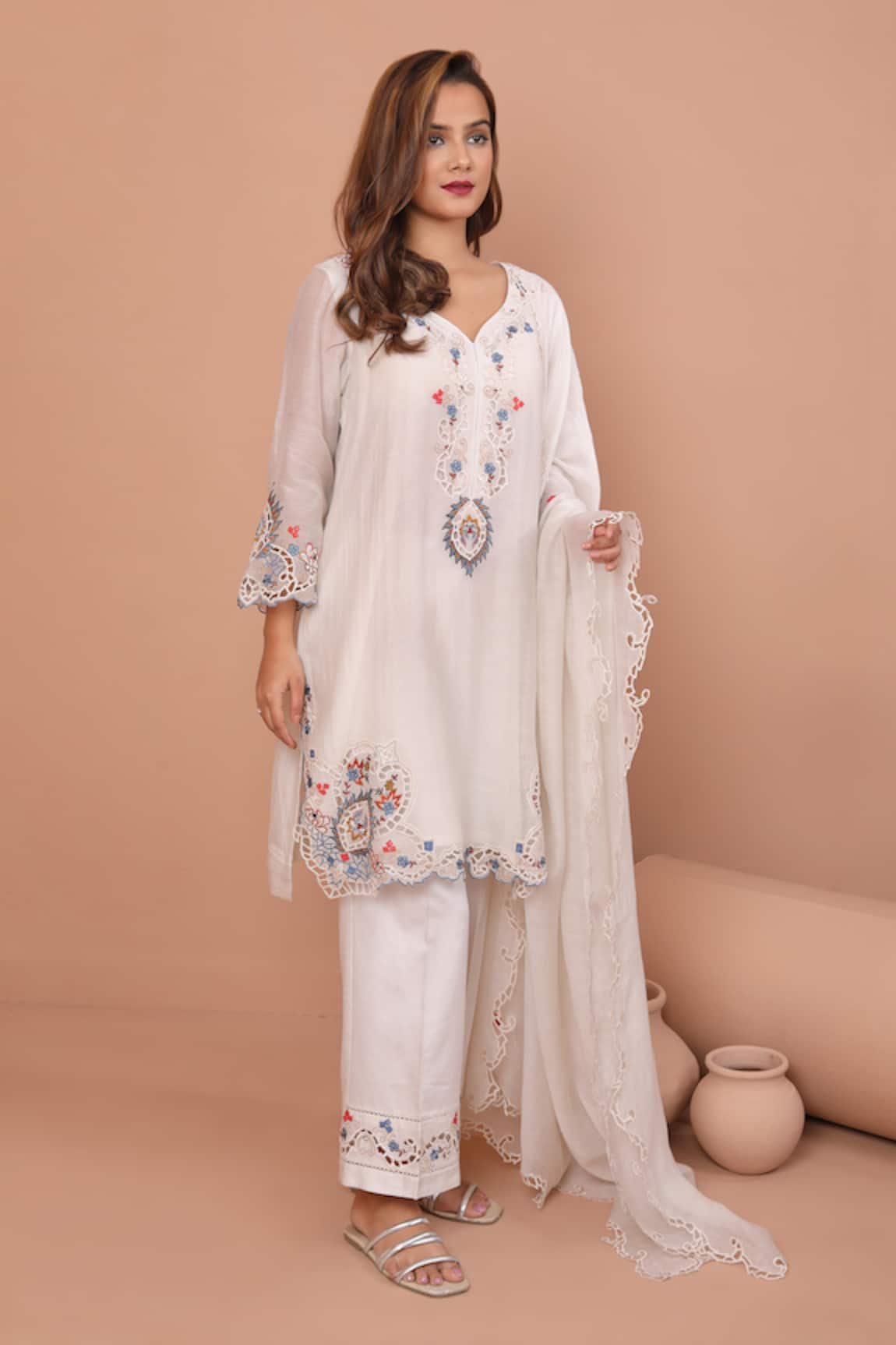 Shetab Kazmi Cutwork Floral Kurta Culottes Set