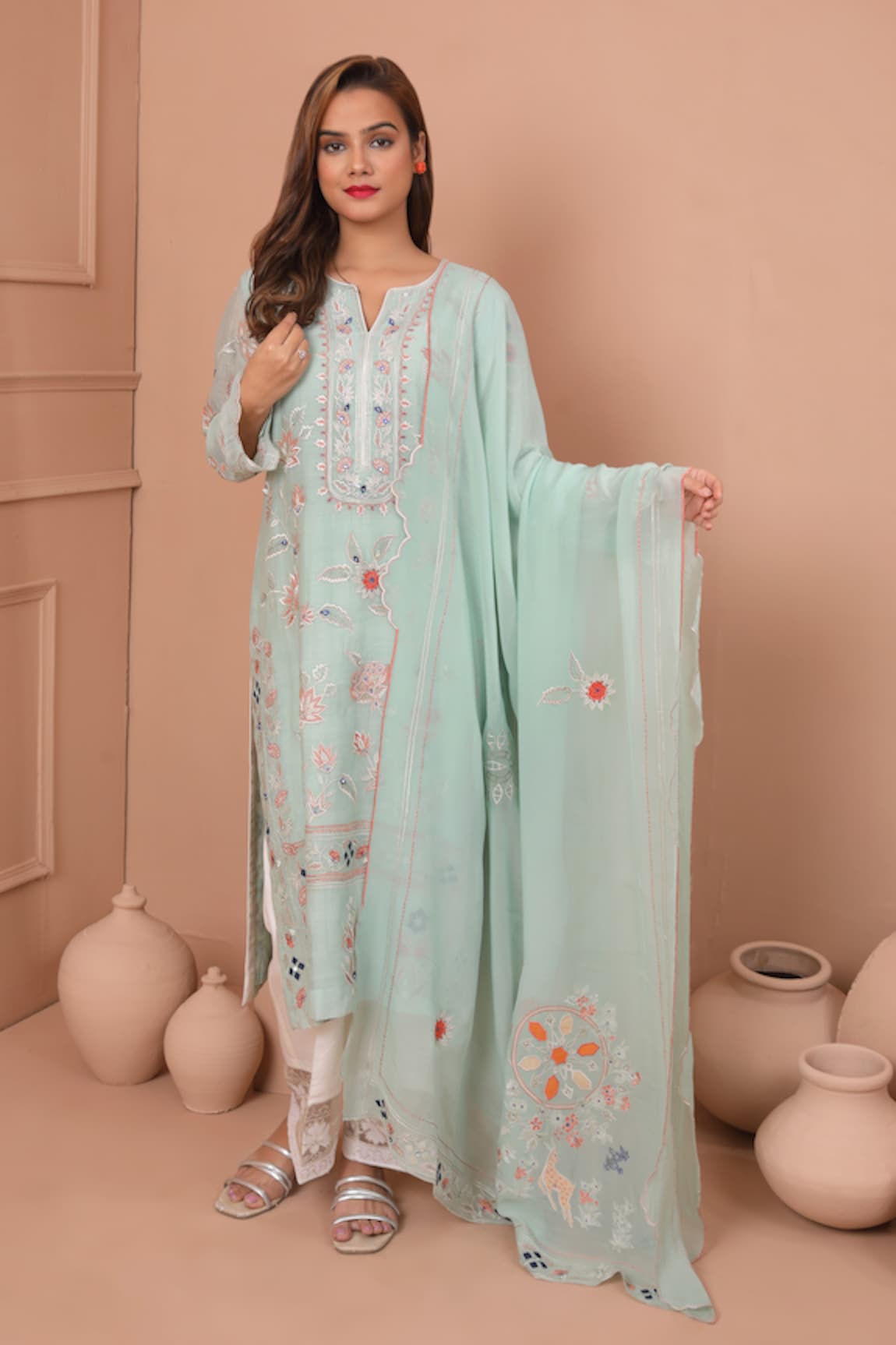 Shetab Kazmi Floral Jaali Embroidered Kurta Pant Set