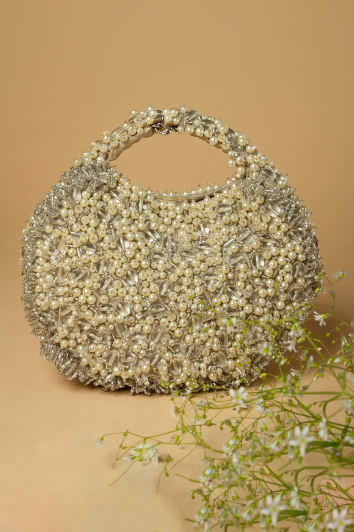 Clutch'D Raw Silk Embellished Bag