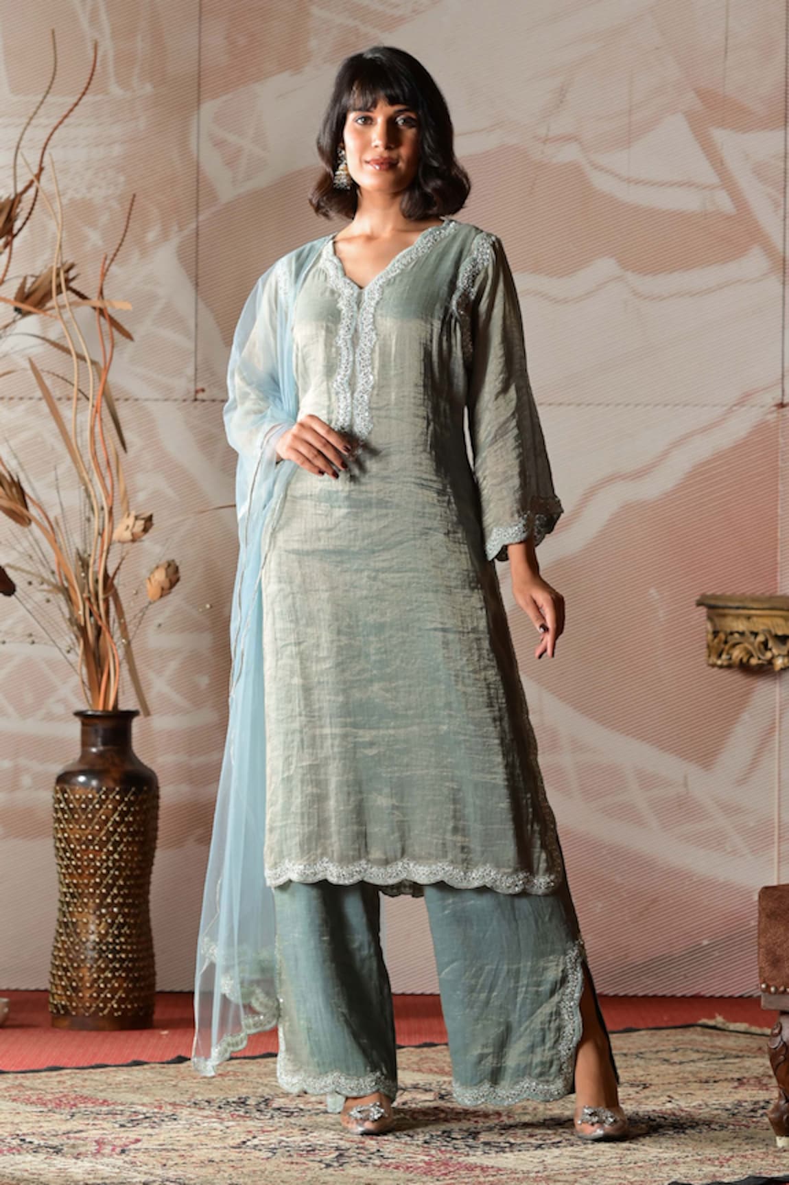 Farha Syed Zardosi Embroidered Kurta Pant Set