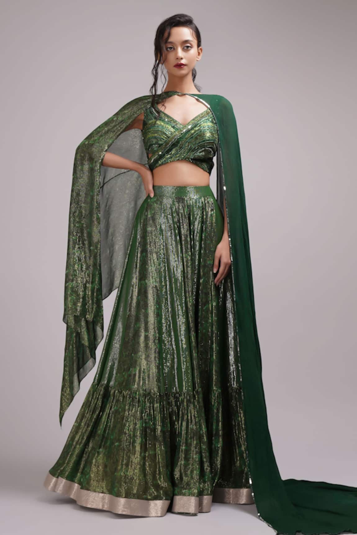 Breathe by Aakanksha Singh Madelief Shimmer Embroidered Lehenga Set With Cape