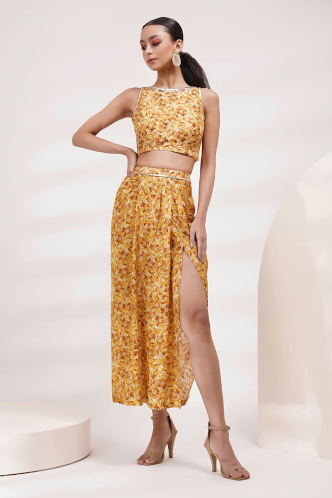 Breathe by Aakanksha Singh Fairy Abstract Print Top With Draped Skirt