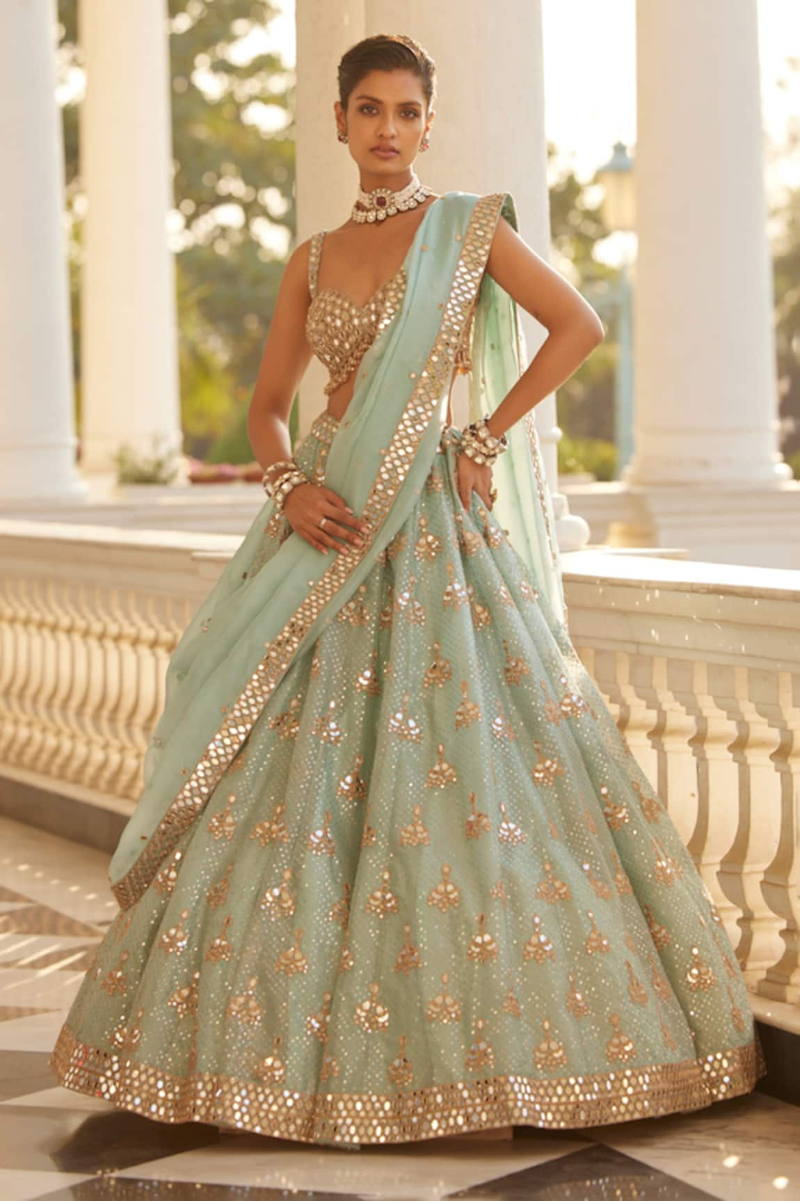 Vvani by Vani Vats Sequin & Mirror Embroidered Bridal Lehenga Set