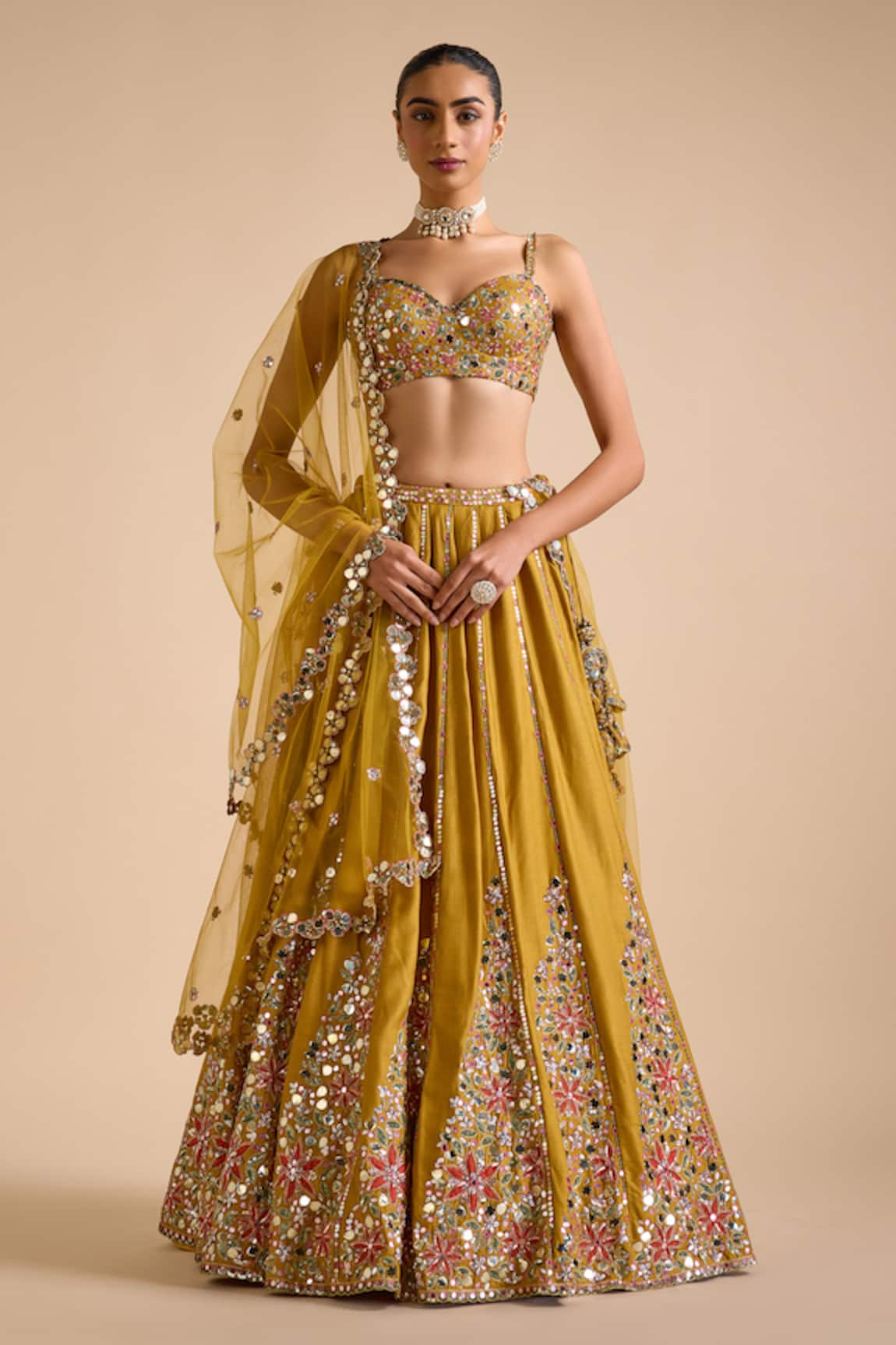 Prevasu Dilruba Floral Sequin Mirror Embellished Lehenga Set