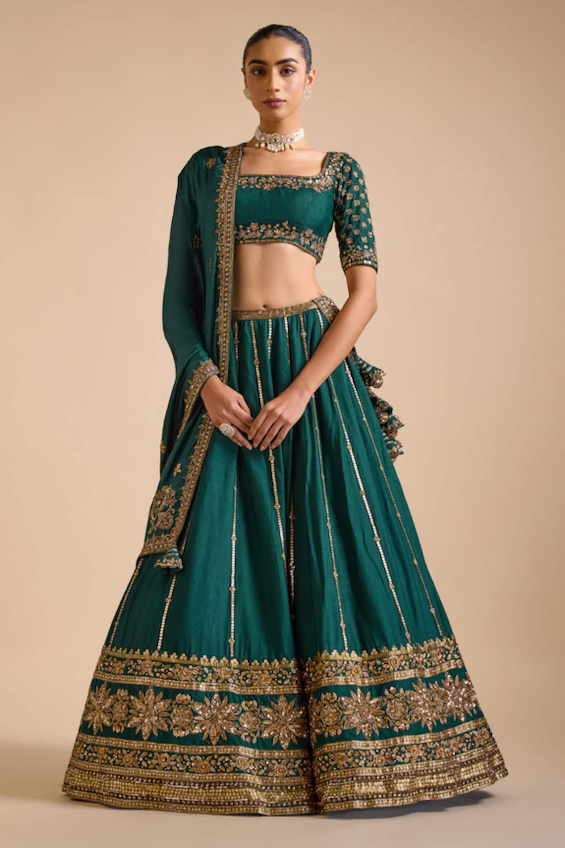 Prevasu Floral Sequin Zardozi Embroidered Lehenga Set