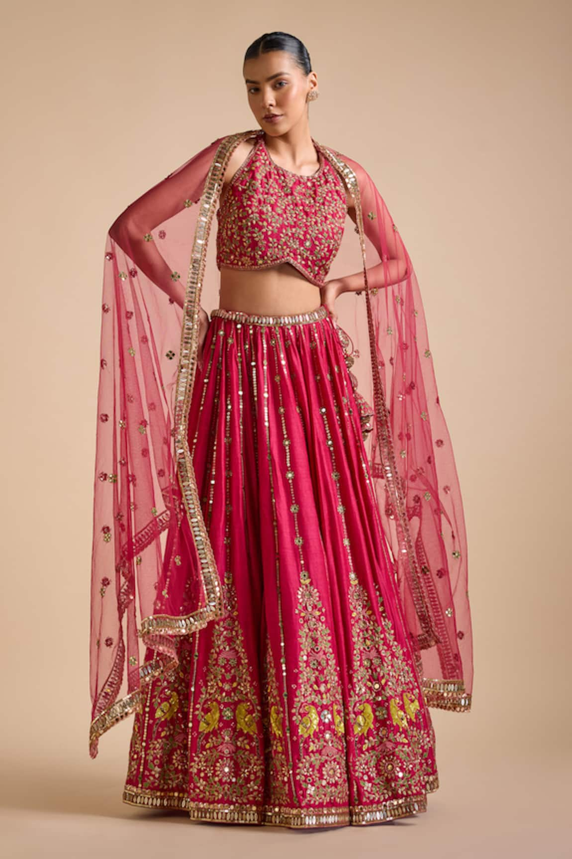 Prevasu Floral Bird Zardozi Embroidered Lehenga Set