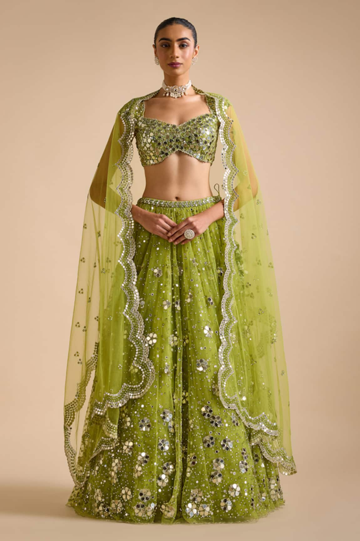 Prevasu Sitara Mirrorwork Embellished Floral Lehenga Set