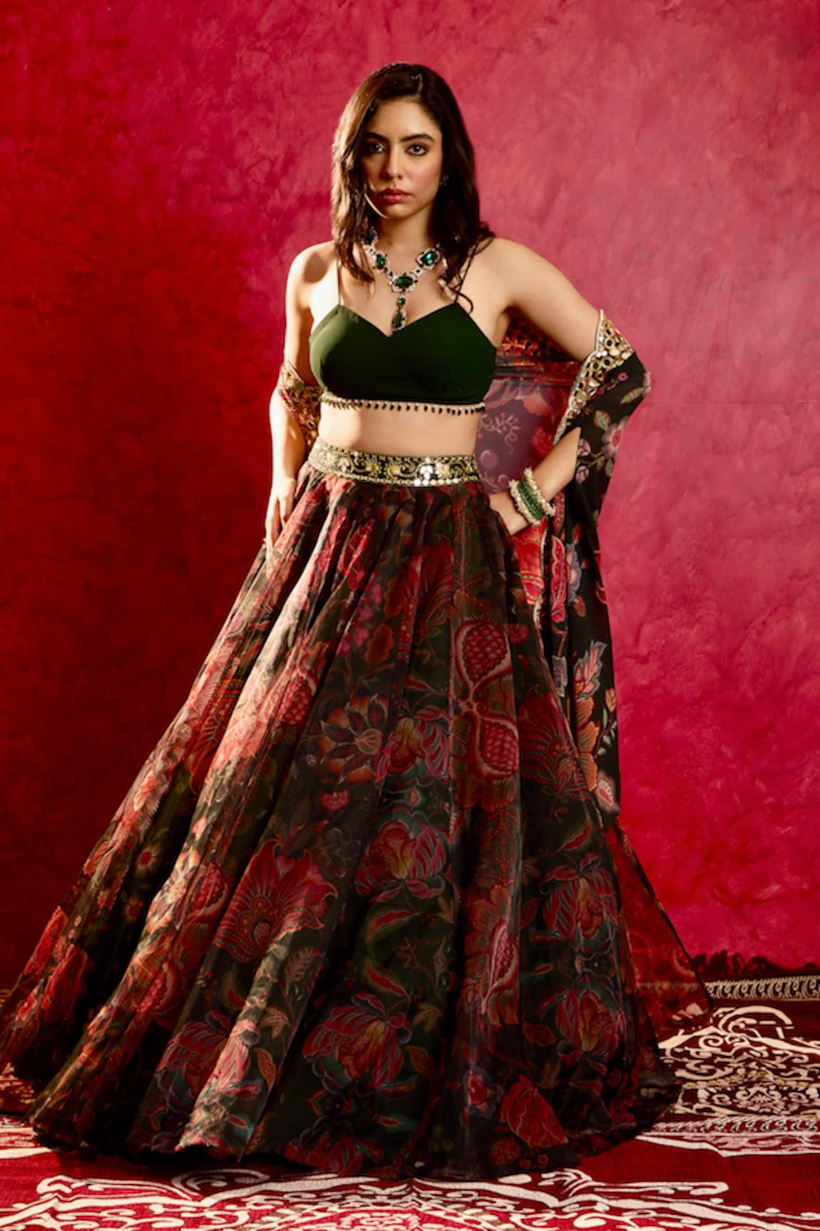 Rashika Sharma Naisha Floral Print Cape Lehenga Set