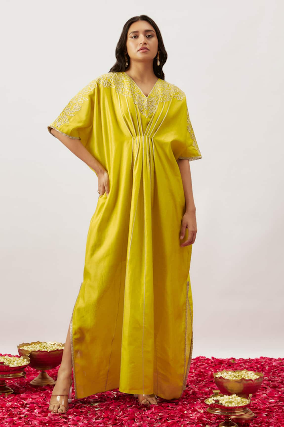 The Aarya Mahsa Lily Zari Dori Work Pleated Kaftan