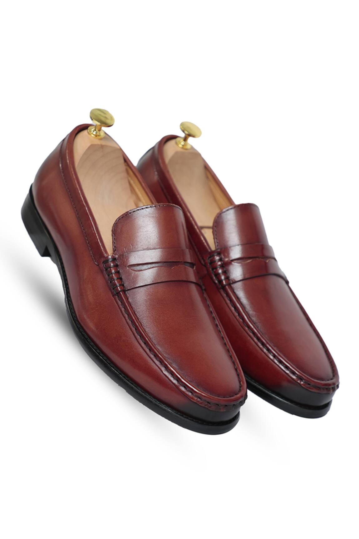 Vantier Brown Leather Penny Slip-on Loafers