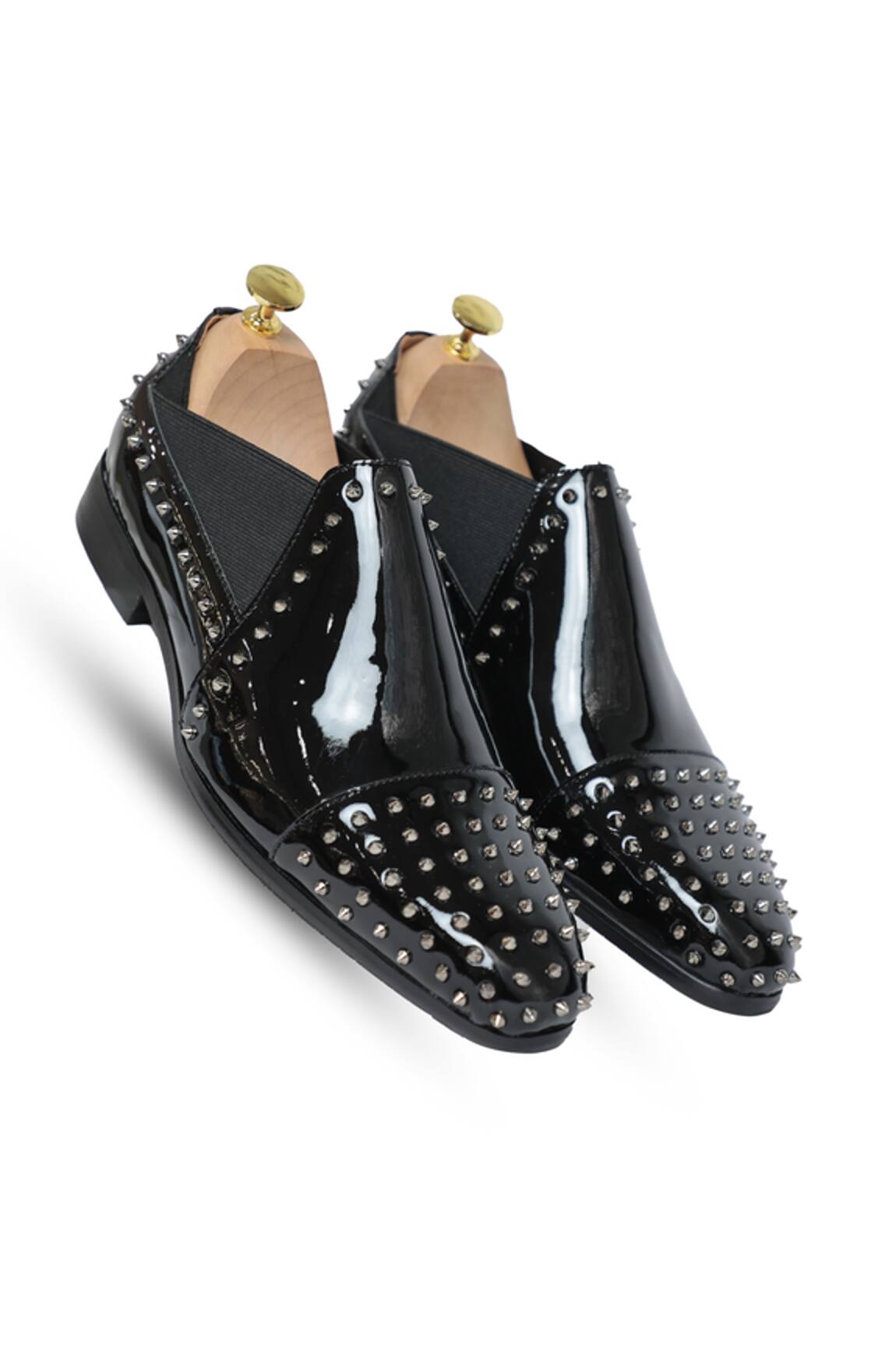Vantier Studded Patent Leather Slip-on Loafers