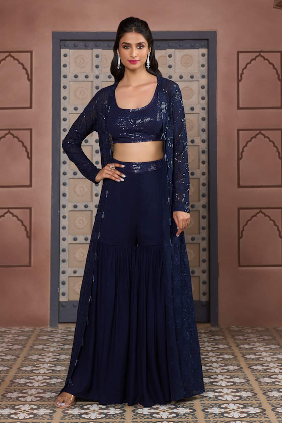 Aariyana Couture Sequin Embroidered Jacket Sharara Set