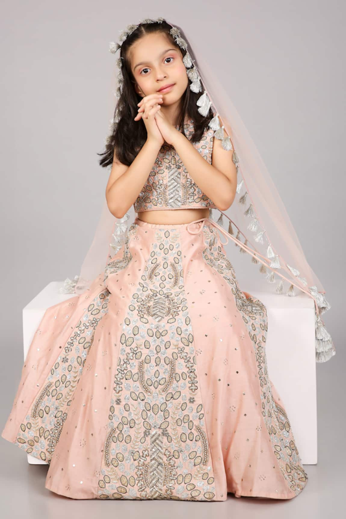 PS Kids by Payal Singhal Hand Embroidered Blouse Lehenga Set