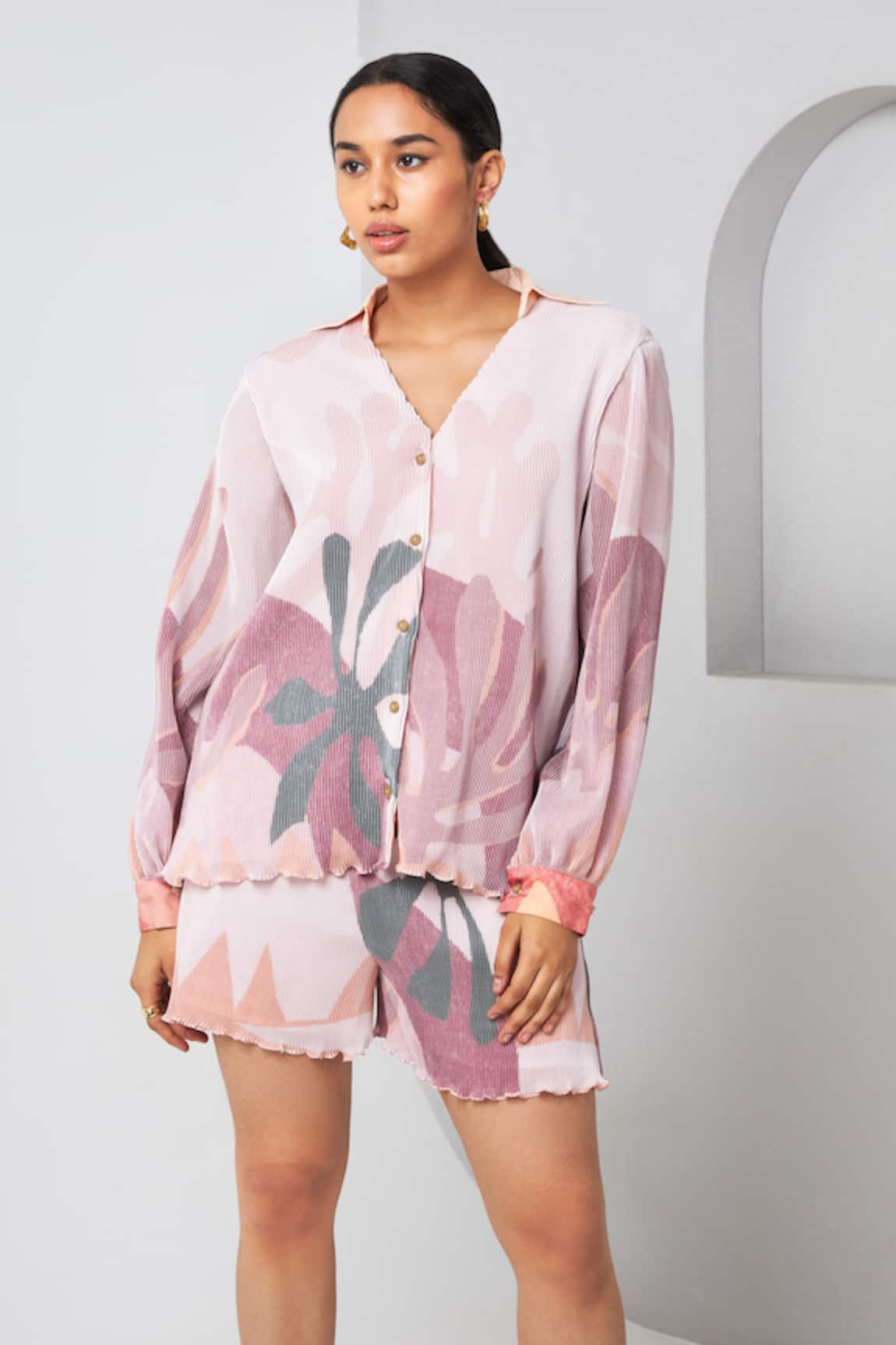 Vedika M Floral Abstract Print Shirt & Shorts Set