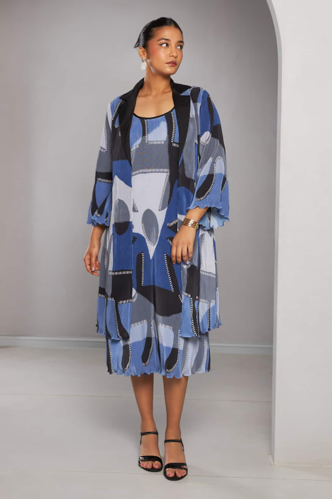 Vedika M Abstract Print Jacket With Dress