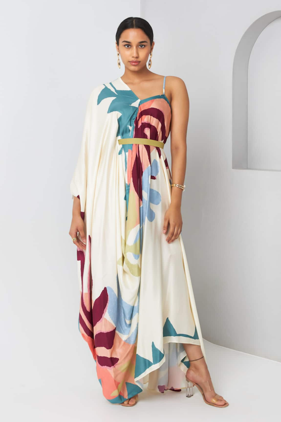 Vedika M Asymmetric Draped Printed Maxi Dress