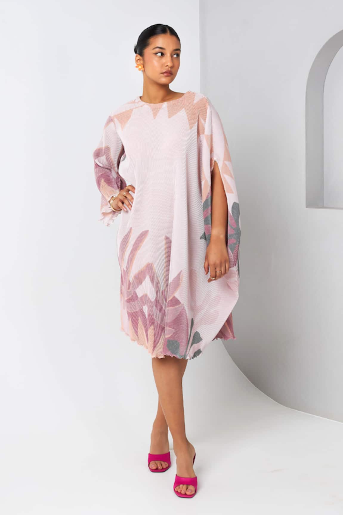 Vedika M Micro Pleat Abstract Print Dress
