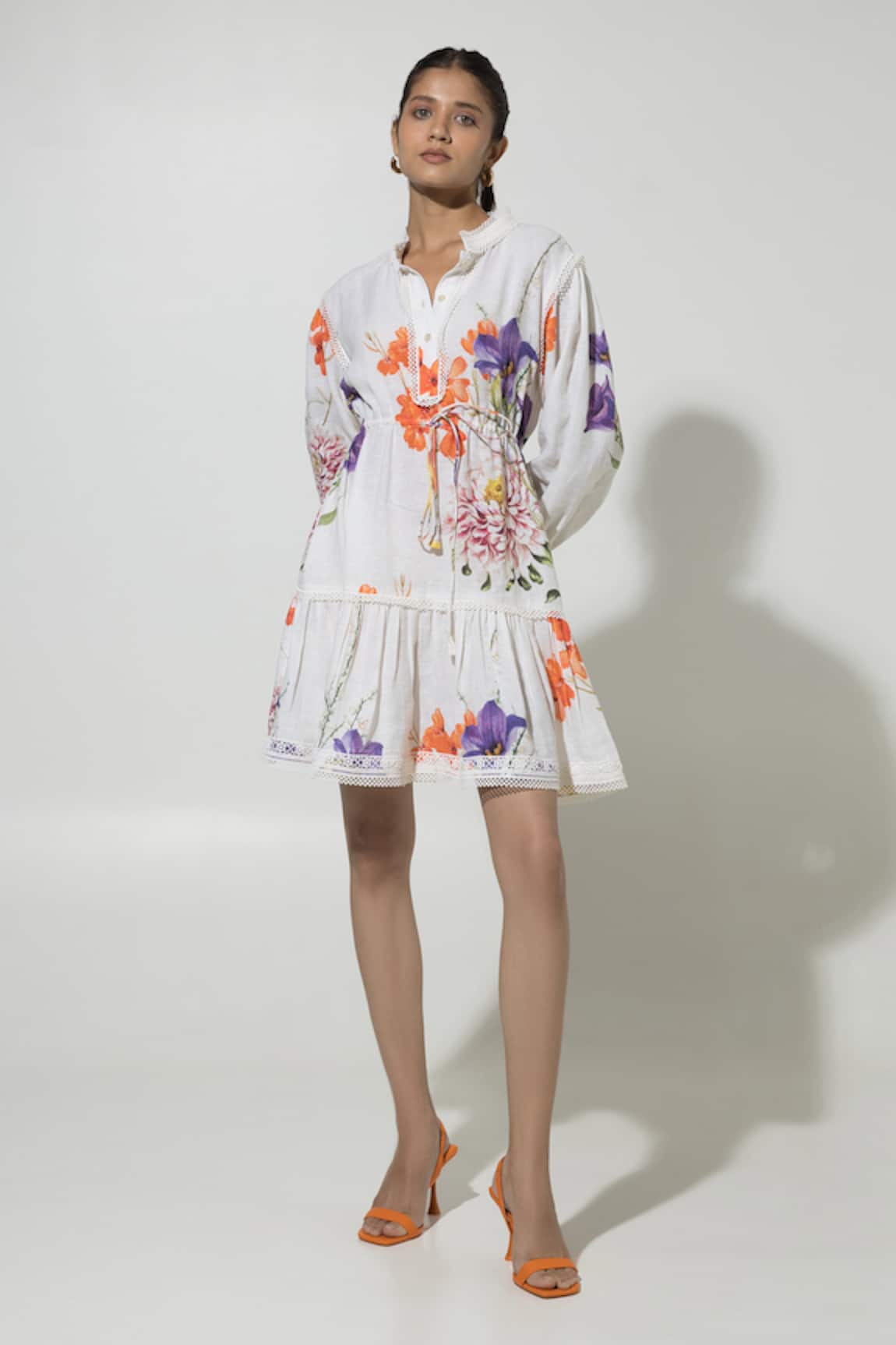 Sobariko Iris Floral Pattern Puffed Sleeve Dress