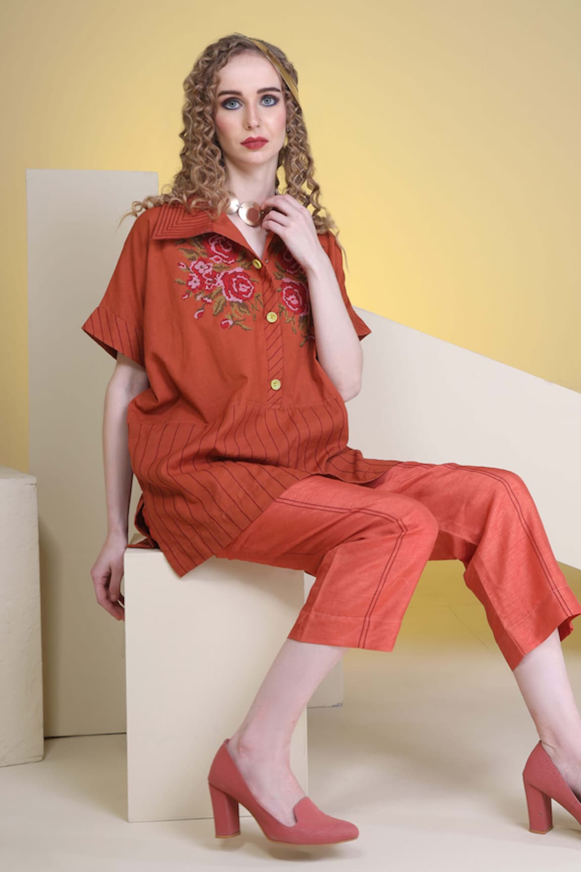 Sunita Nagi Floral Embroidered Shirt & Pant Set