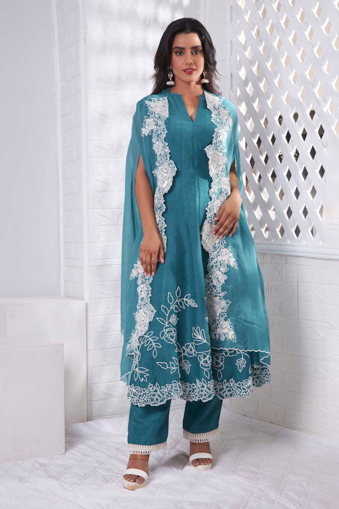 Sunita Nagi Blossom Cutwork Embroidered Jacket Pant Set
