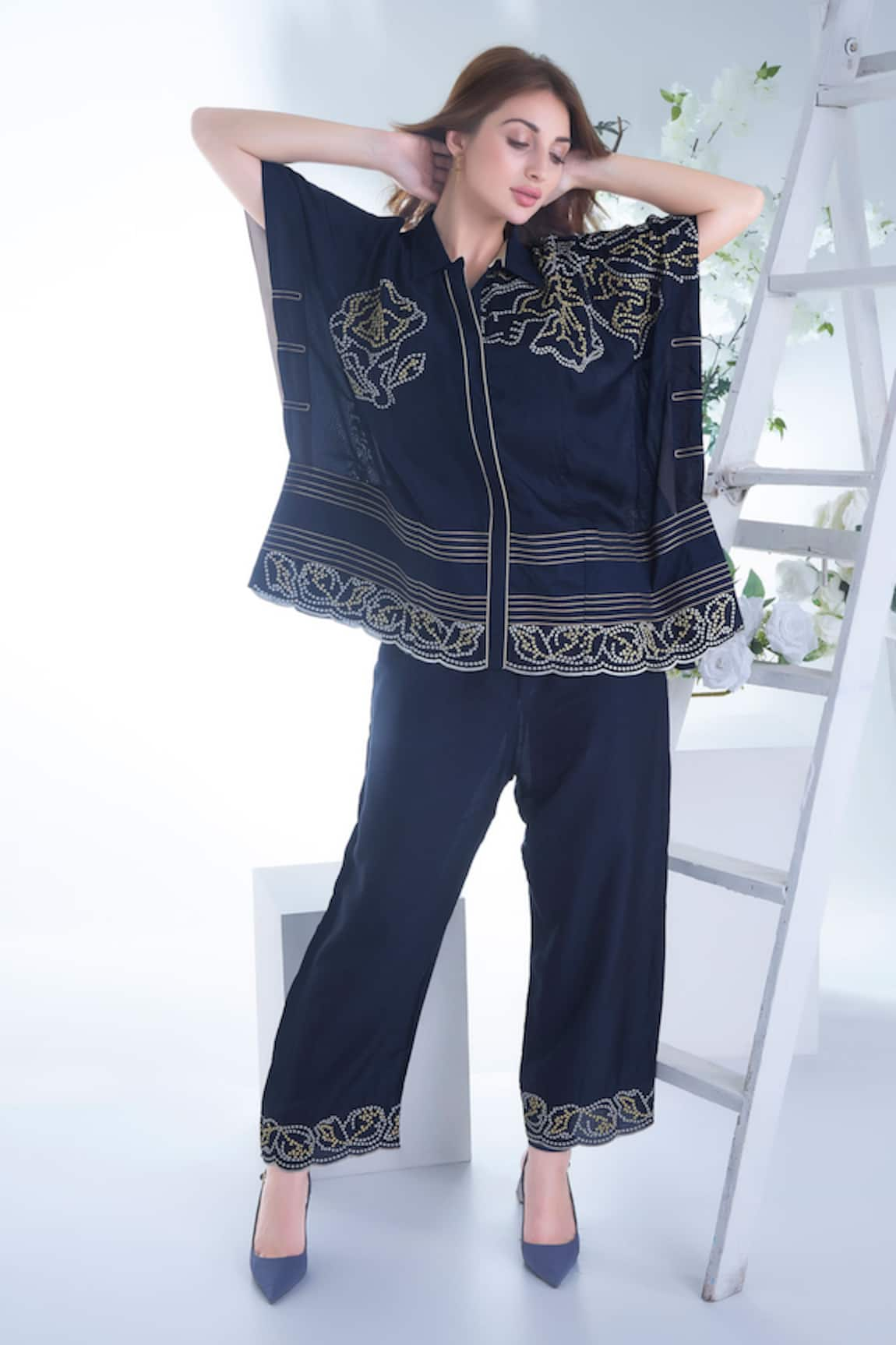 Sunita Nagi French Knot Embroidered Bloomy Top With Pant