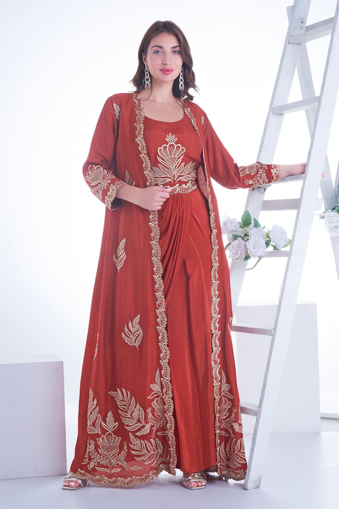 Sunita Nagi Gul Embroidered Jacket With Inner Draped Kurta