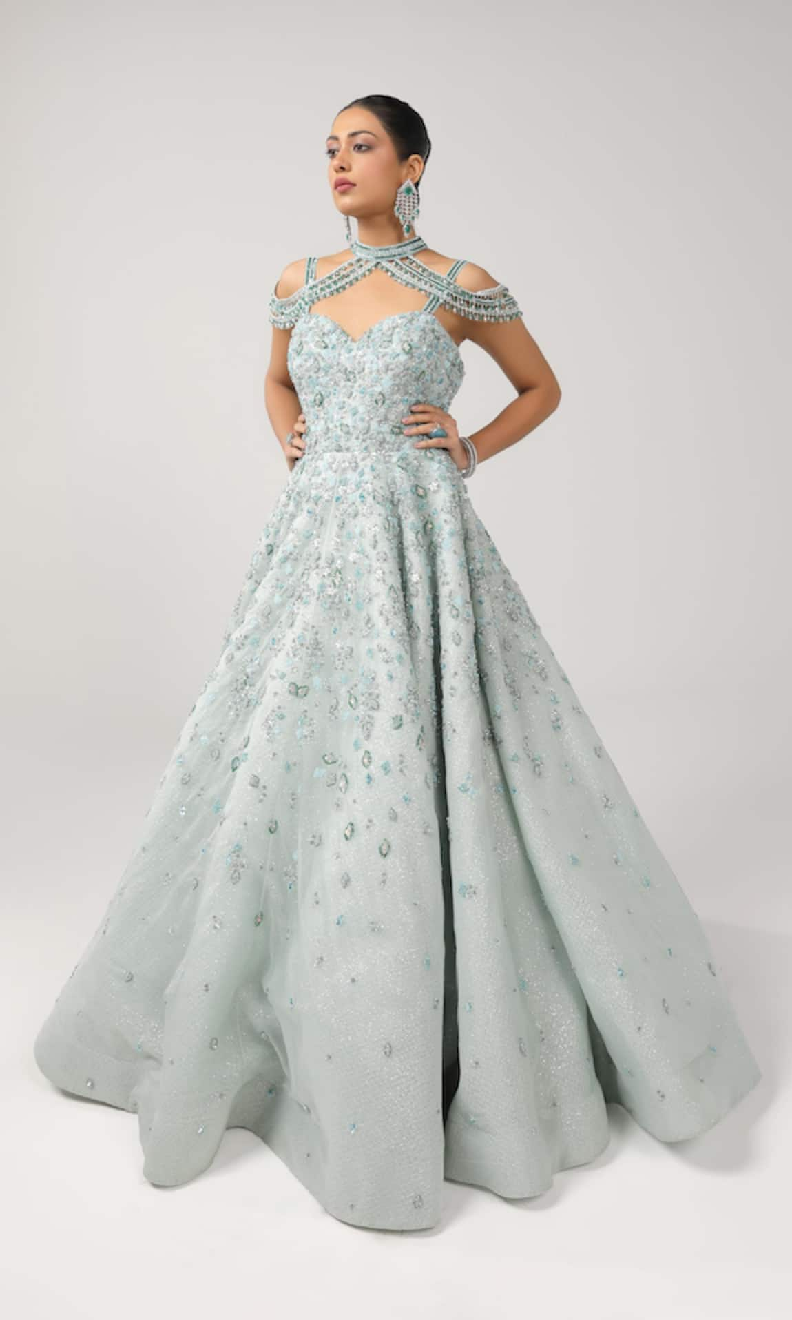 Sidhaarth & Disha Leaf Embroidered Ball Gown