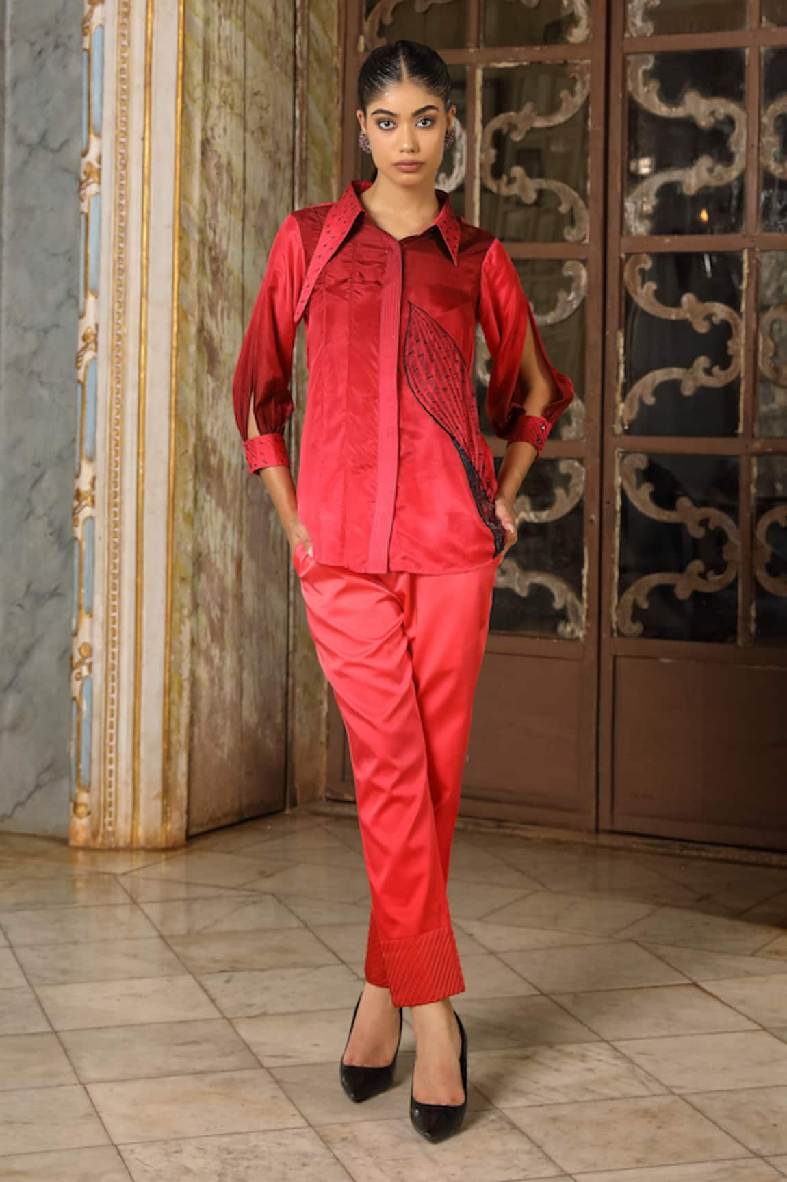 Sidhaarth & Disha Bead Hand Embroidered Shirt With Pant