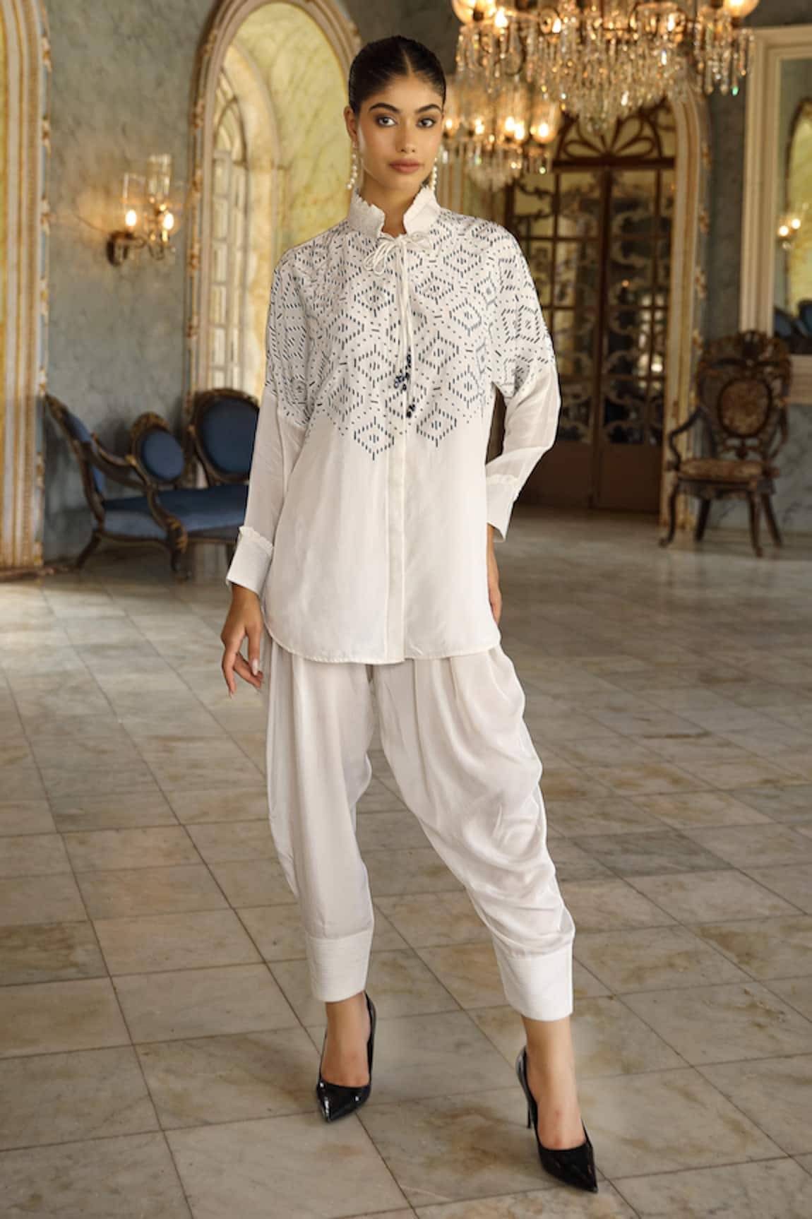 Sidhaarth & Disha Bead Hand Embroidered Shirt & Dhoti Pant Set