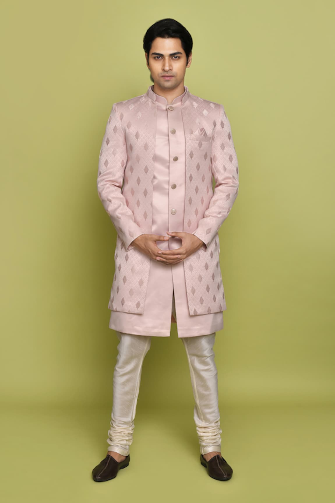 Aryavir Malhotra Leaf Pattern Sherwani Churidar Set