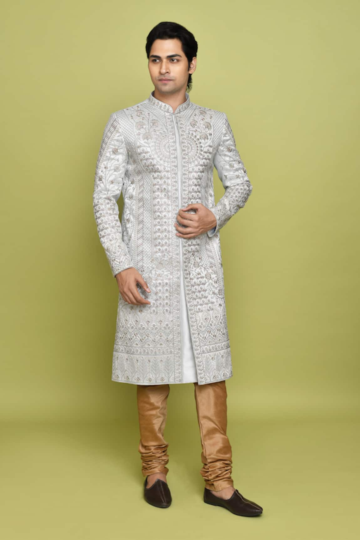 Aryavir Malhotra Floral Thread Embroidered Sherwani With Churidar