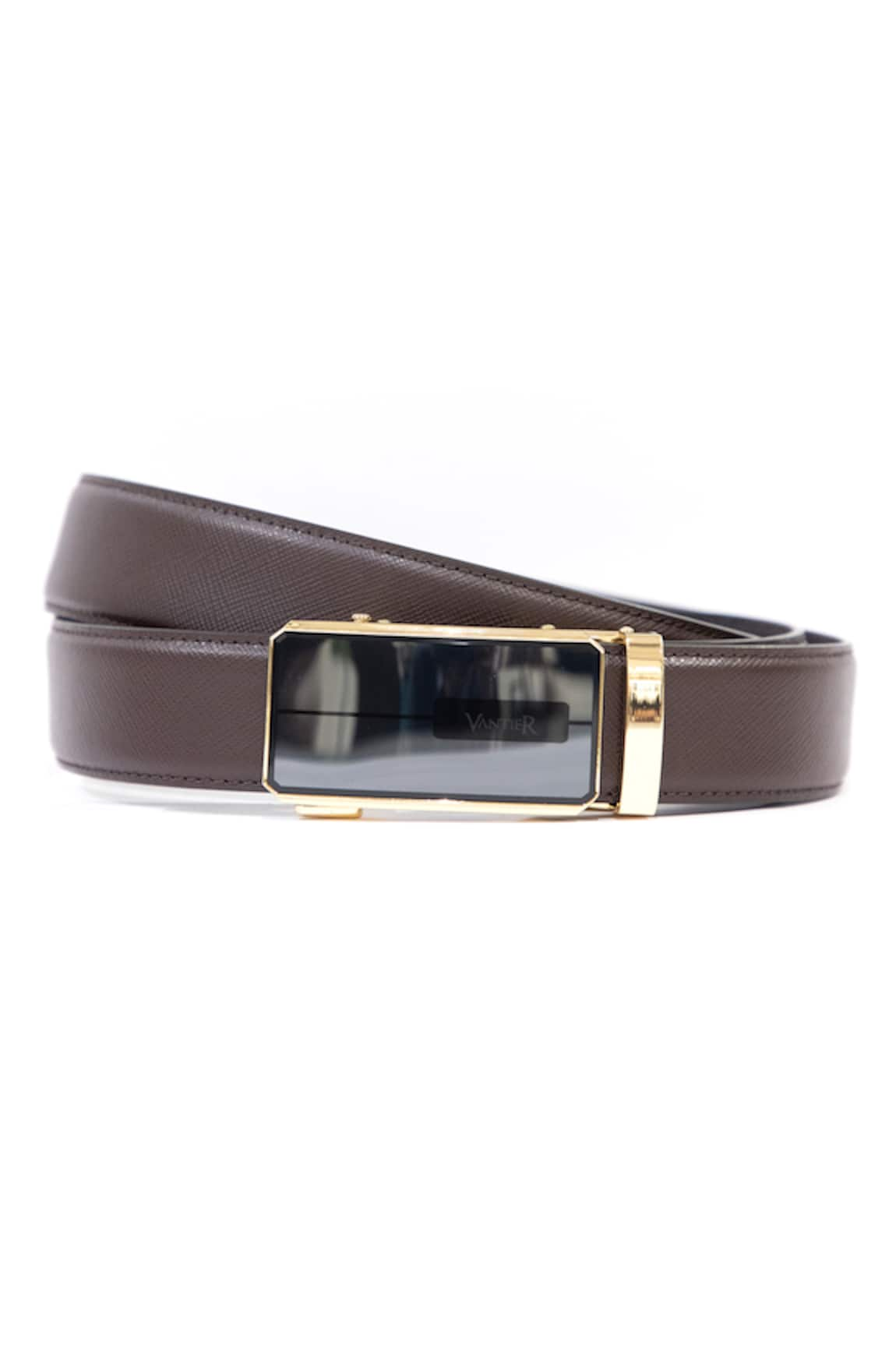 Vantier Shiny Buckled No Hole Leather Belt