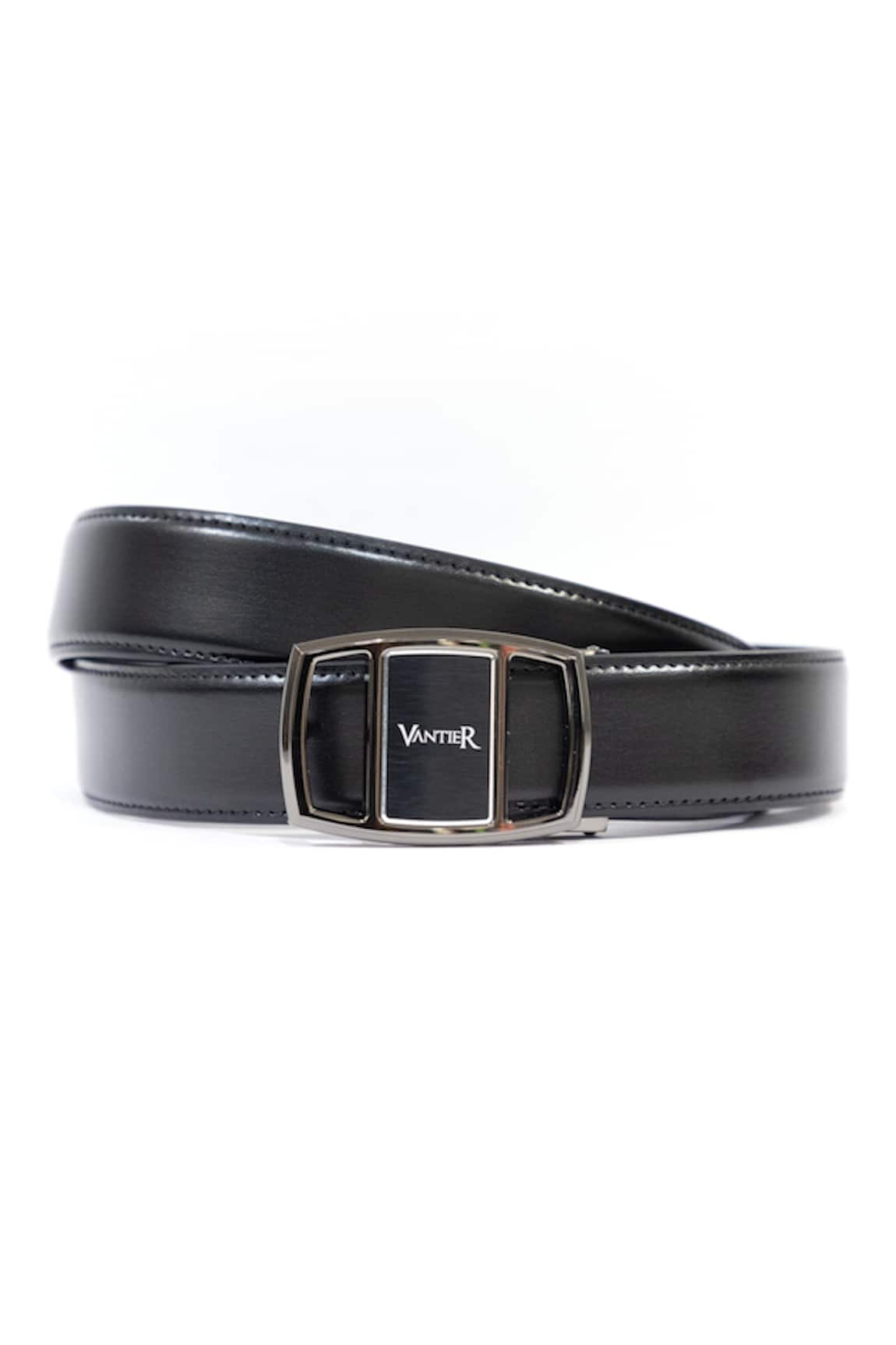 Vantier Gun Metal Buckled Leather Belt