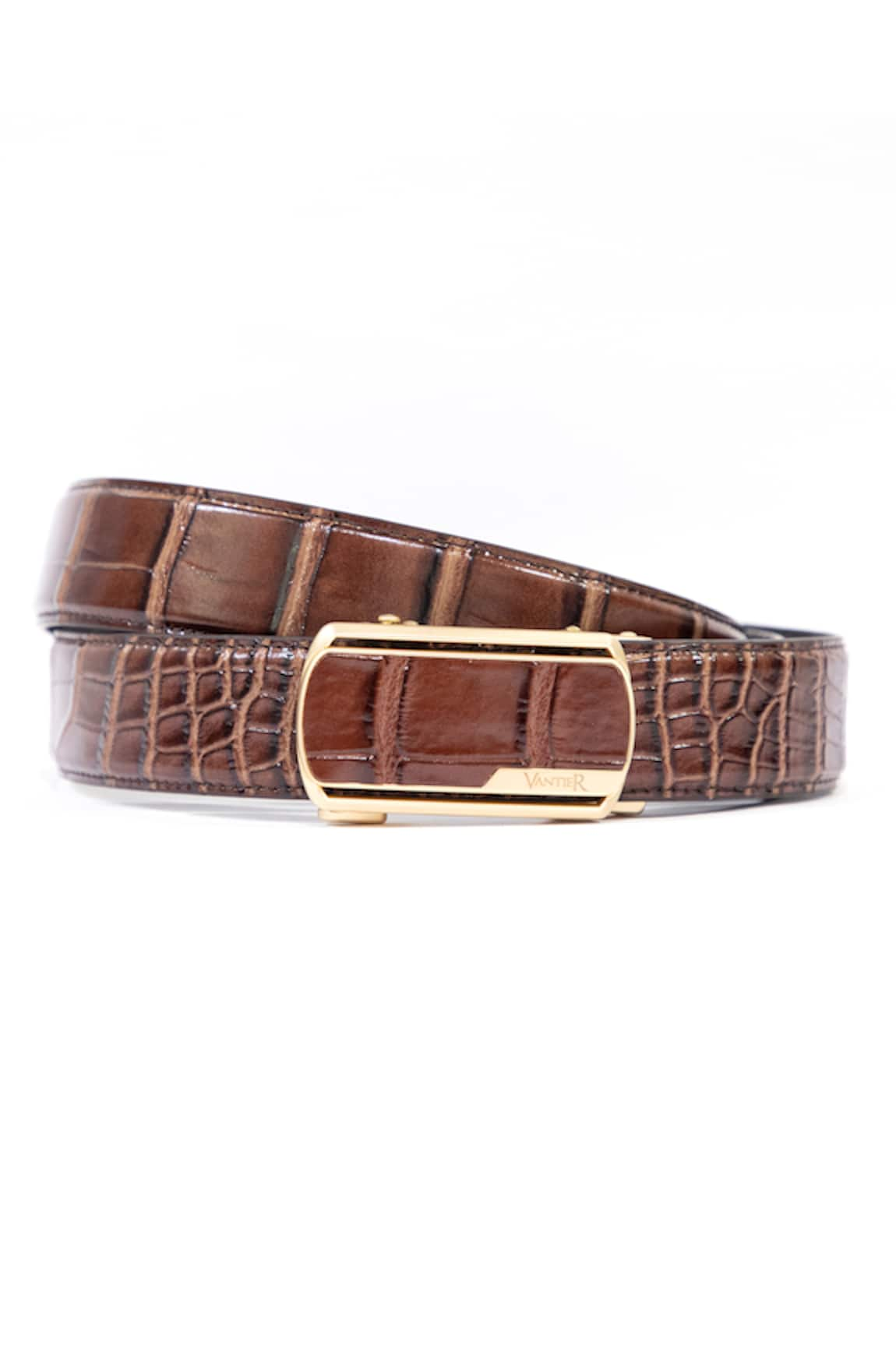 Vantier Croc Textured Leather No Hole Belt