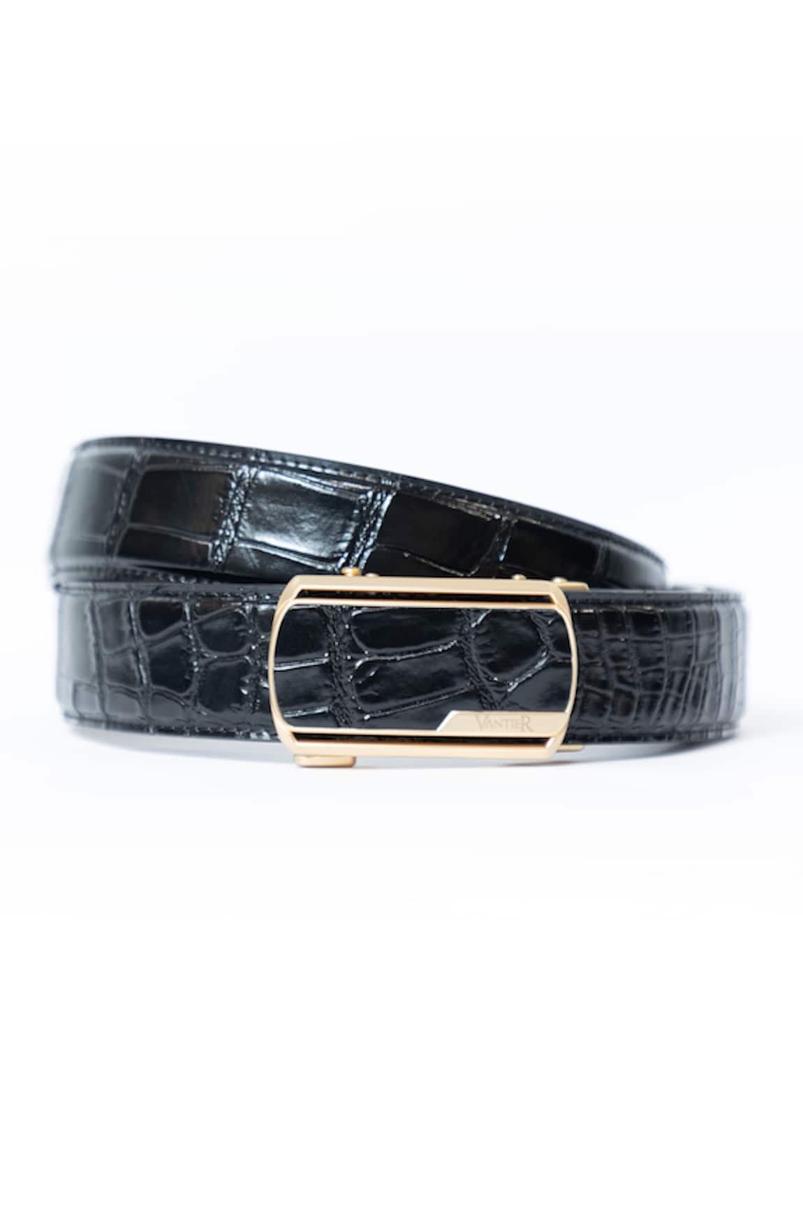 Vantier No Hole Croc Textured Leather Belt