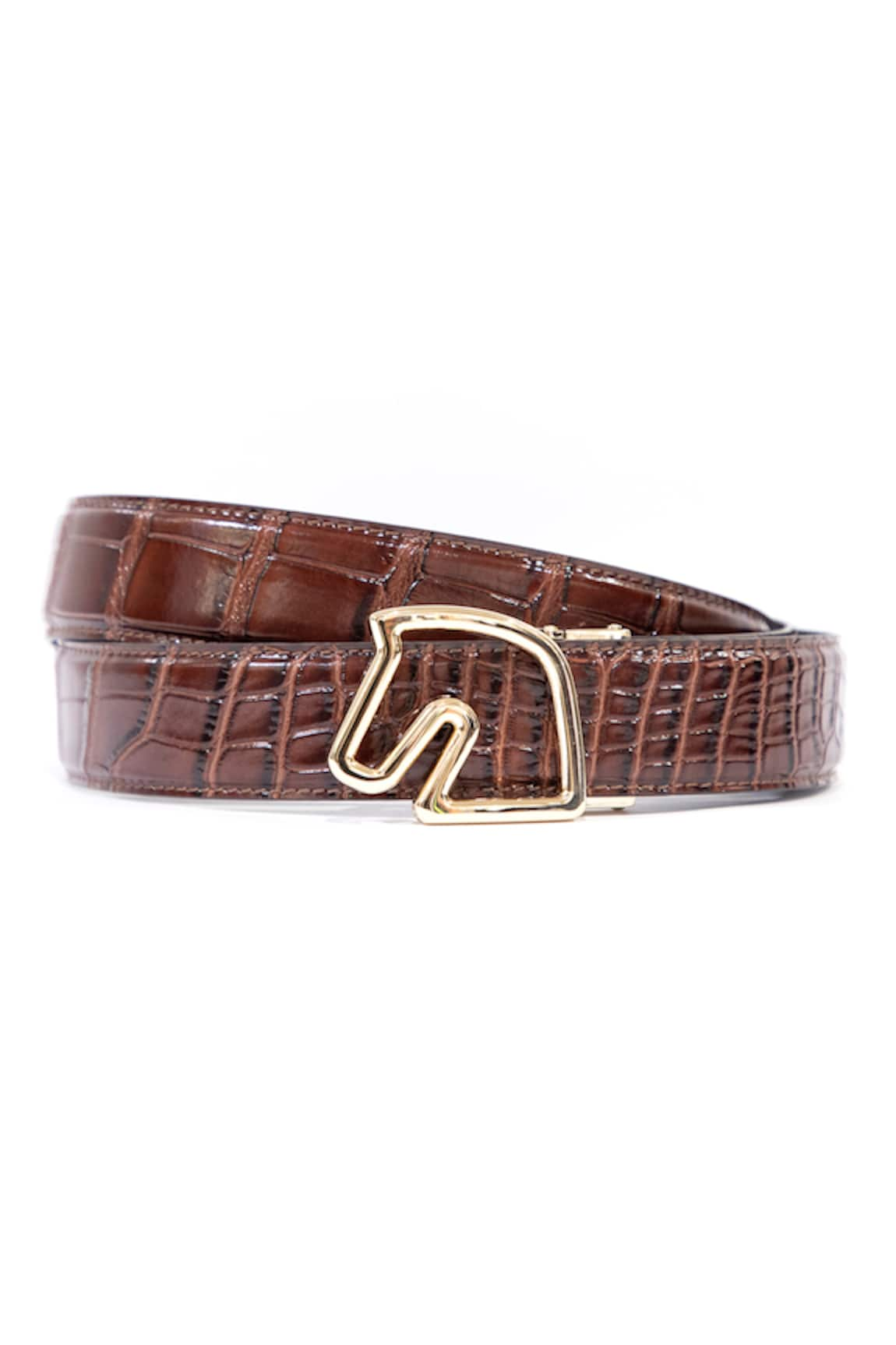 Vantier Horse Buckled Croc Textured Leather Belt