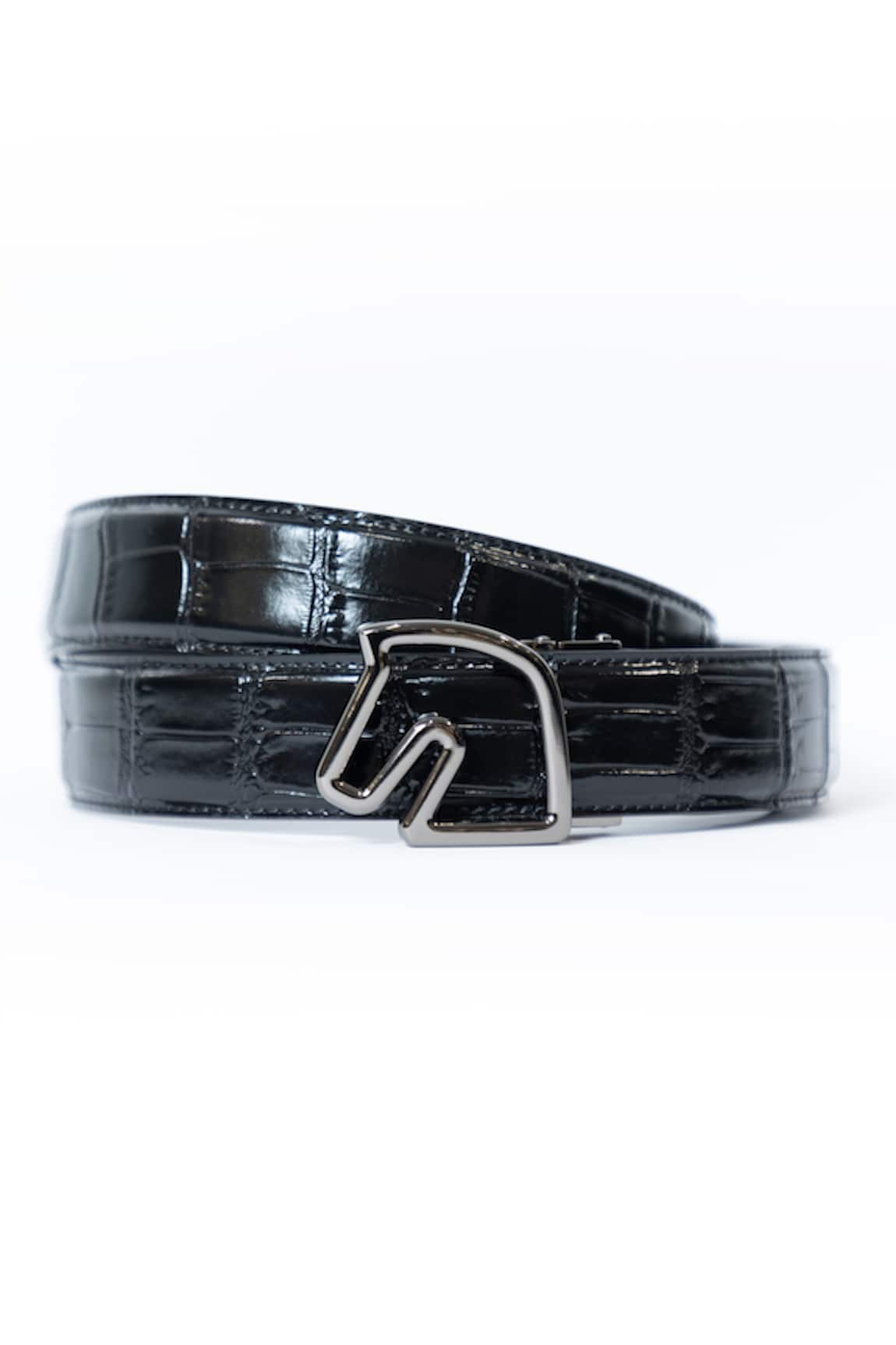 Vantier Horse Buckled Croc Textured Belt