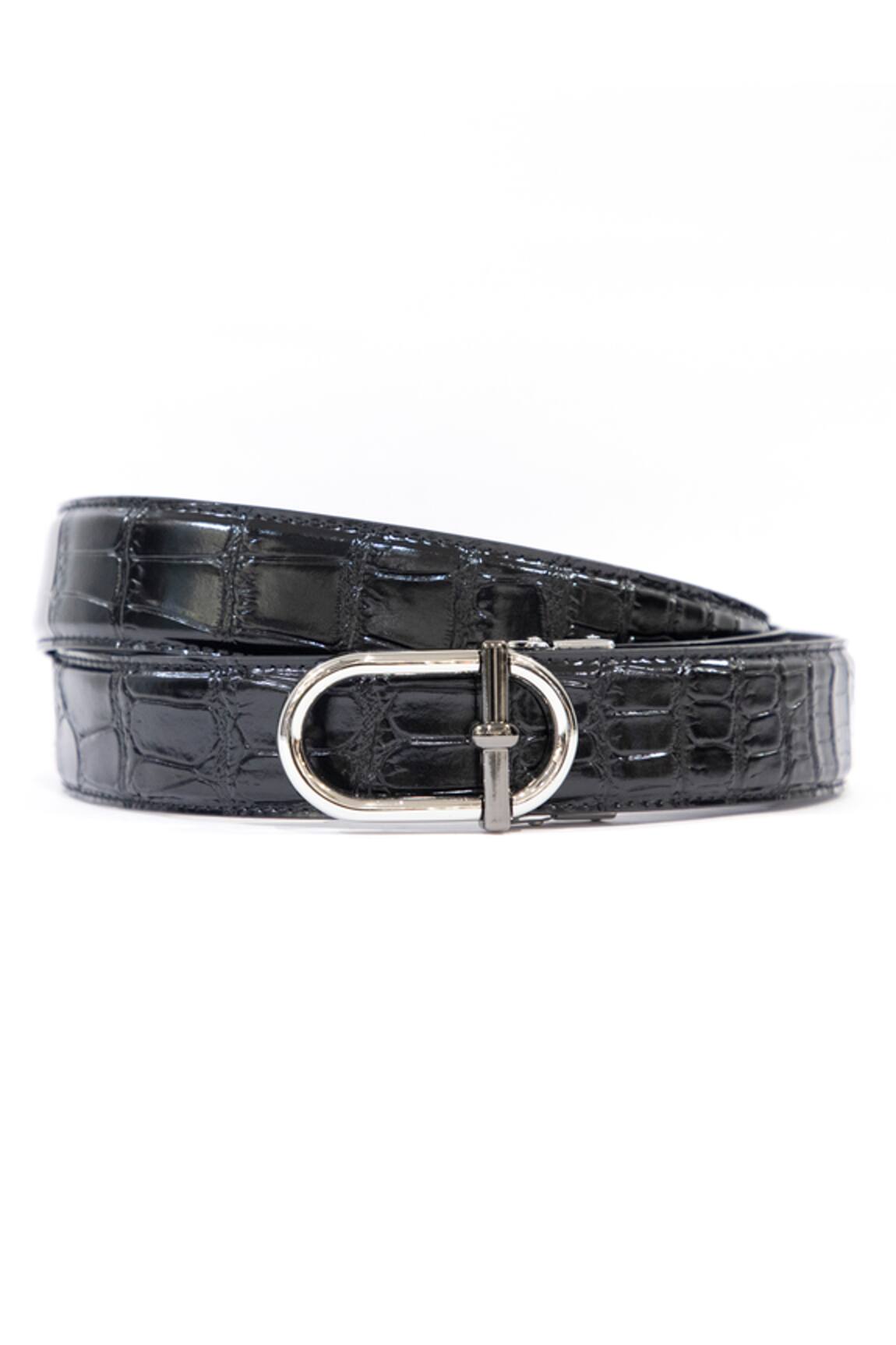 Vantier Oval Buckled Croc Leather Belt