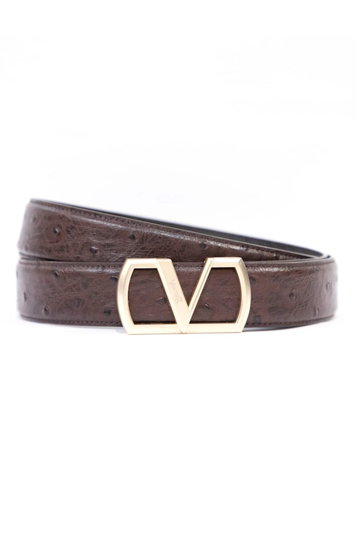 Vantier Ostrich Leather V Buckled Belt