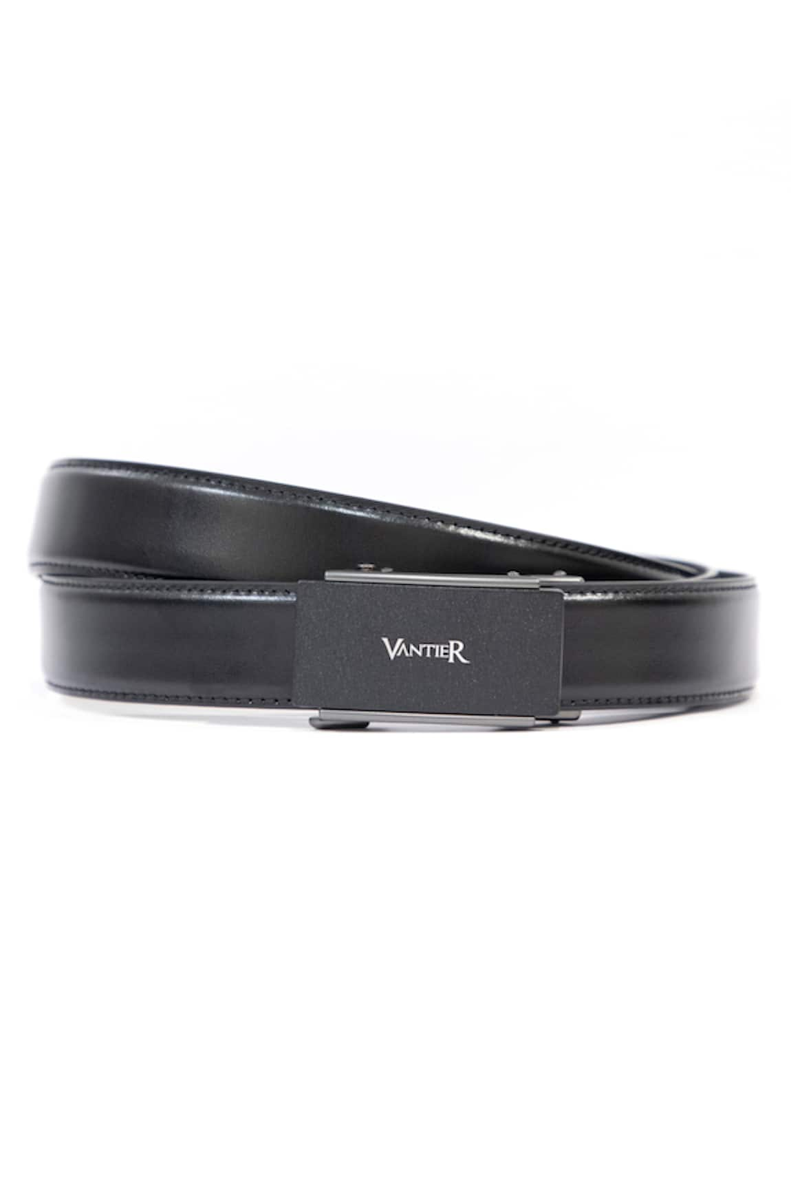 Vantier No Hole Matt Buckled Leather Belt