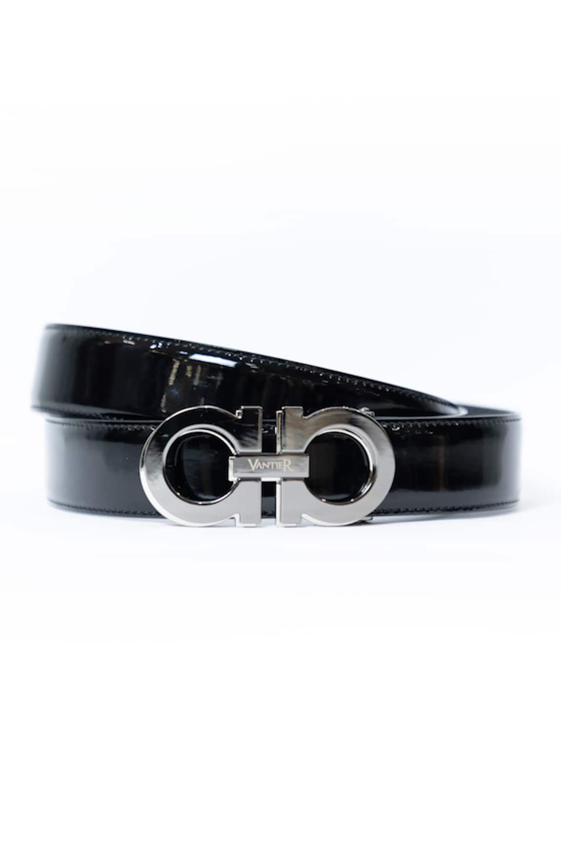 Vantier Glossy Patent Leather Infinity Buckled Belt