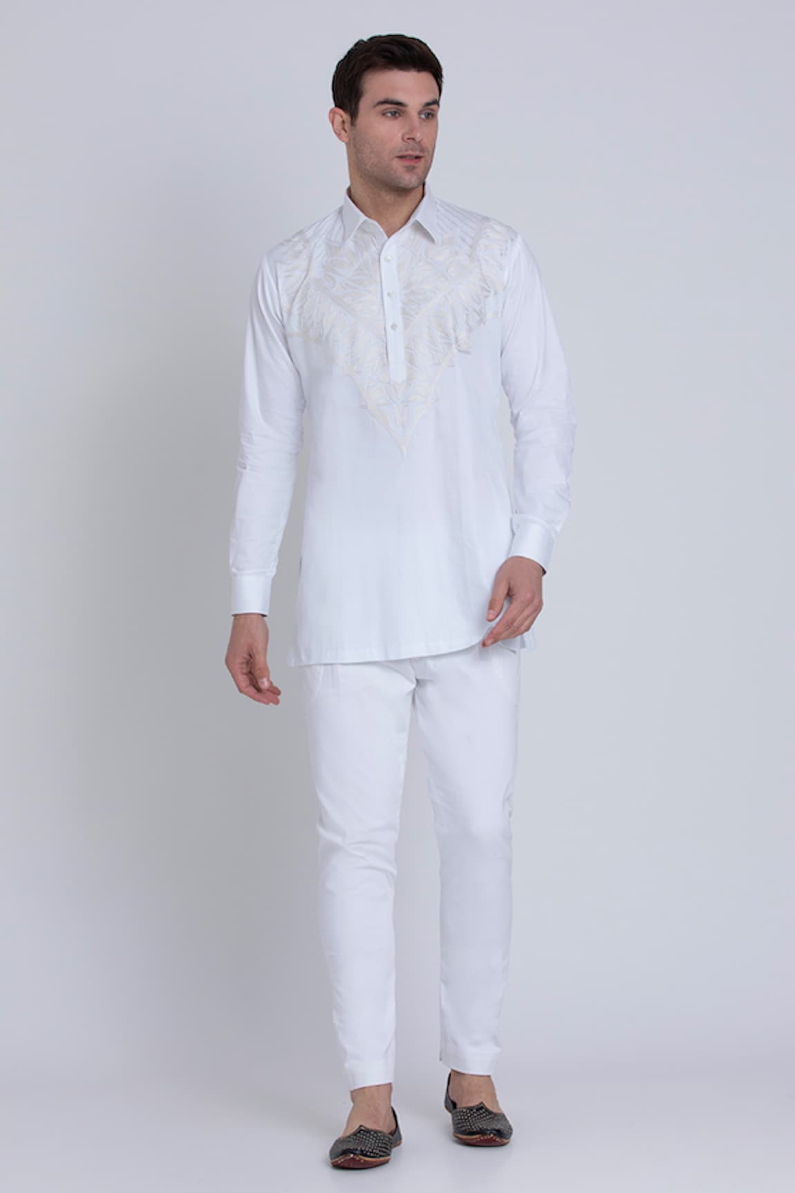 Arun verma Geometric Yoke Embroidered Shirt