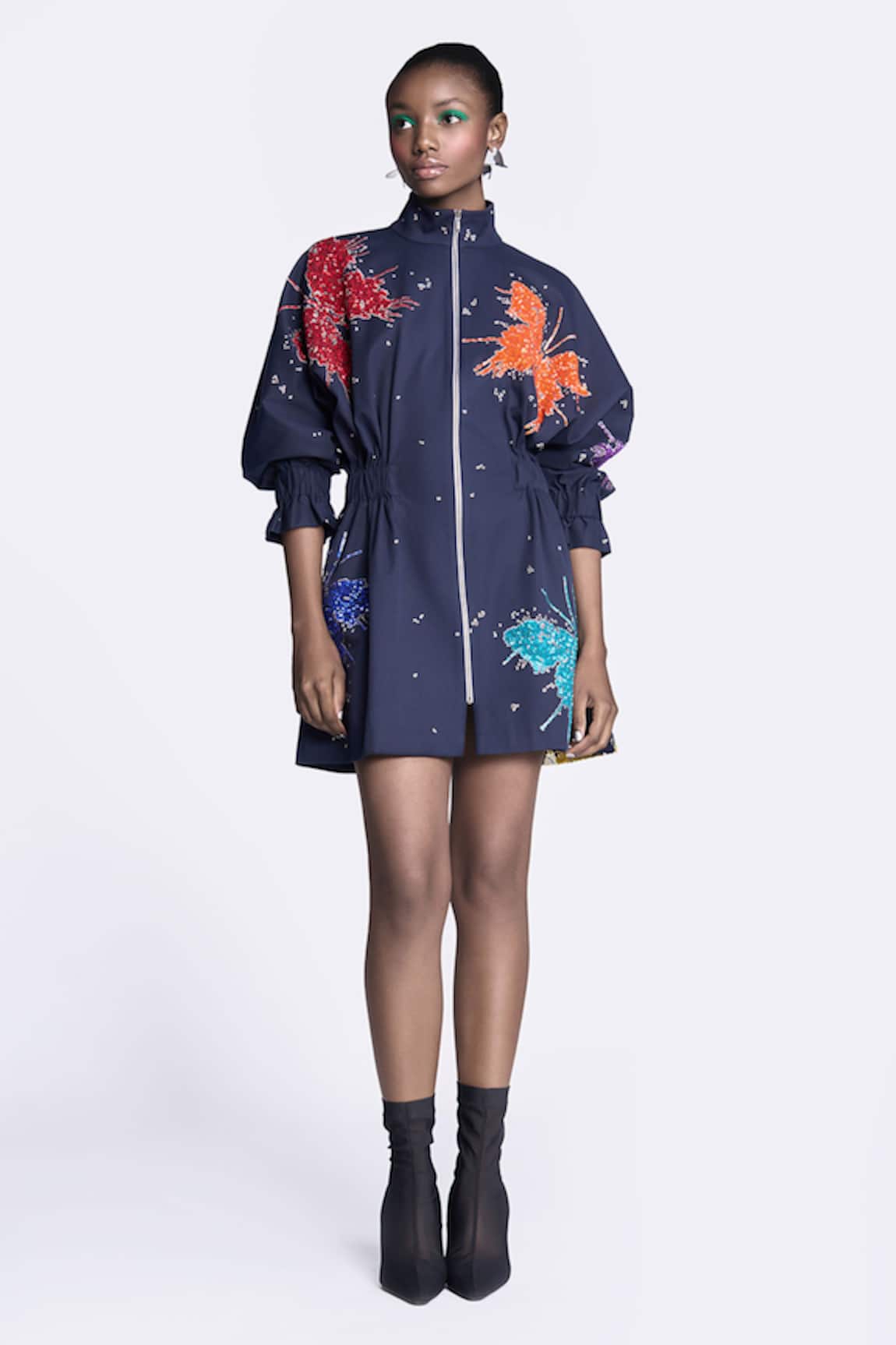 Shahin Mannan Butterfly Splashes Embroidered Jacket Dress