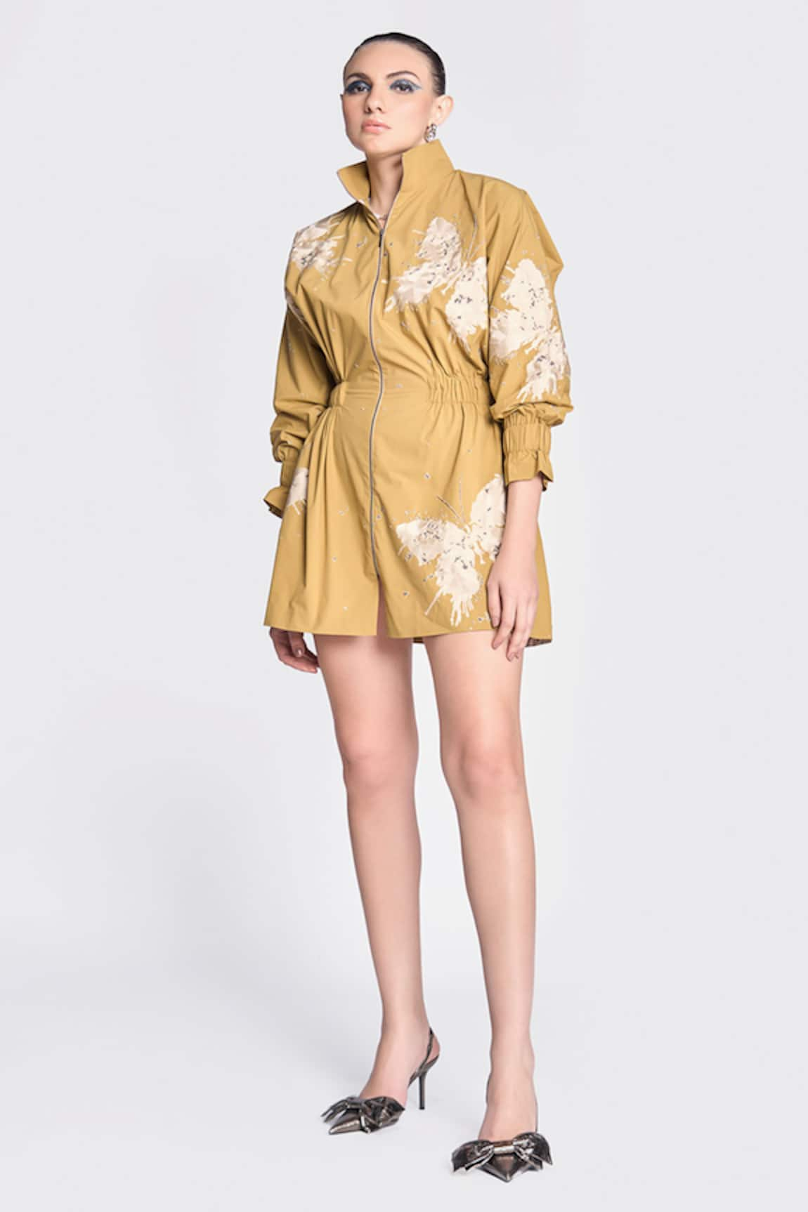 Shahin Mannan Butterfly Splashes Pattern Jacket Dress