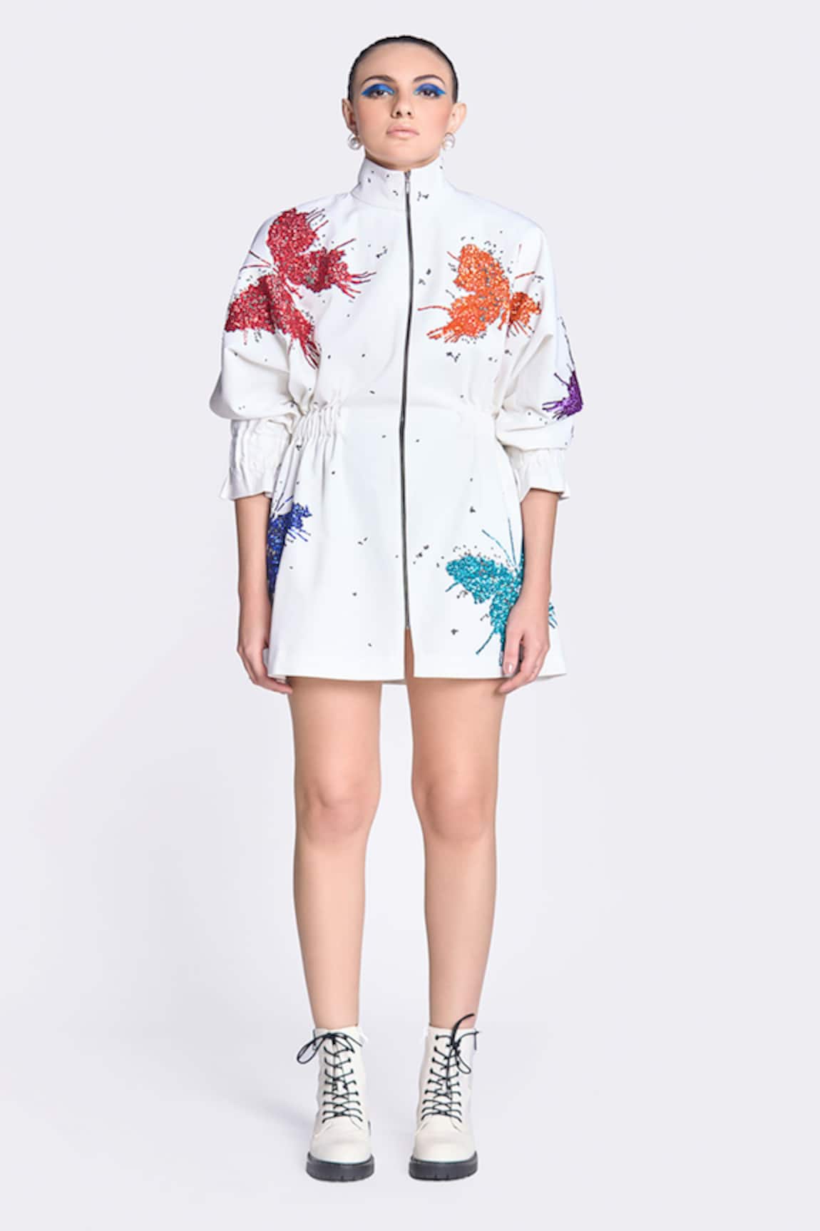 Shahin Mannan Butterfly Splashes Pattern Jacket Dress