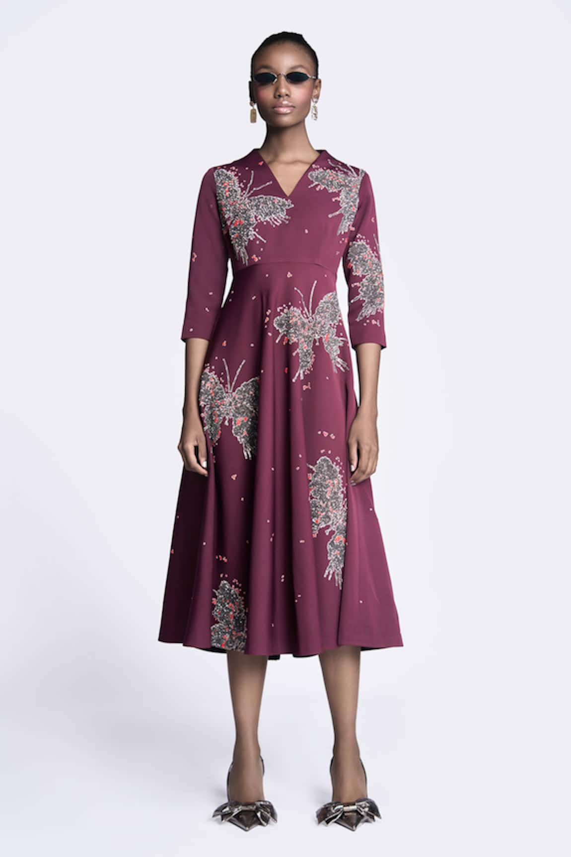 Shahin Mannan Butterfly Splashes Embroidered Dress