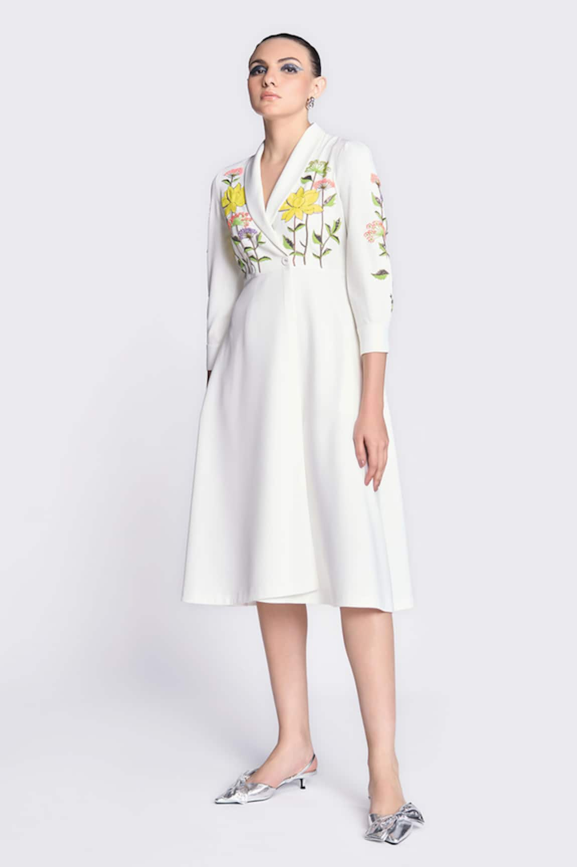 Shahin Mannan Lotus Embroidered Wrap Dress