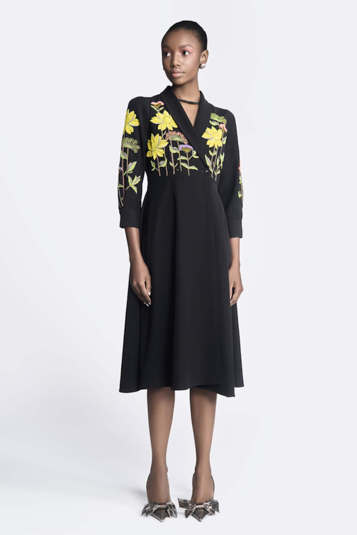 Shahin Mannan Embroidered Wrap Dress