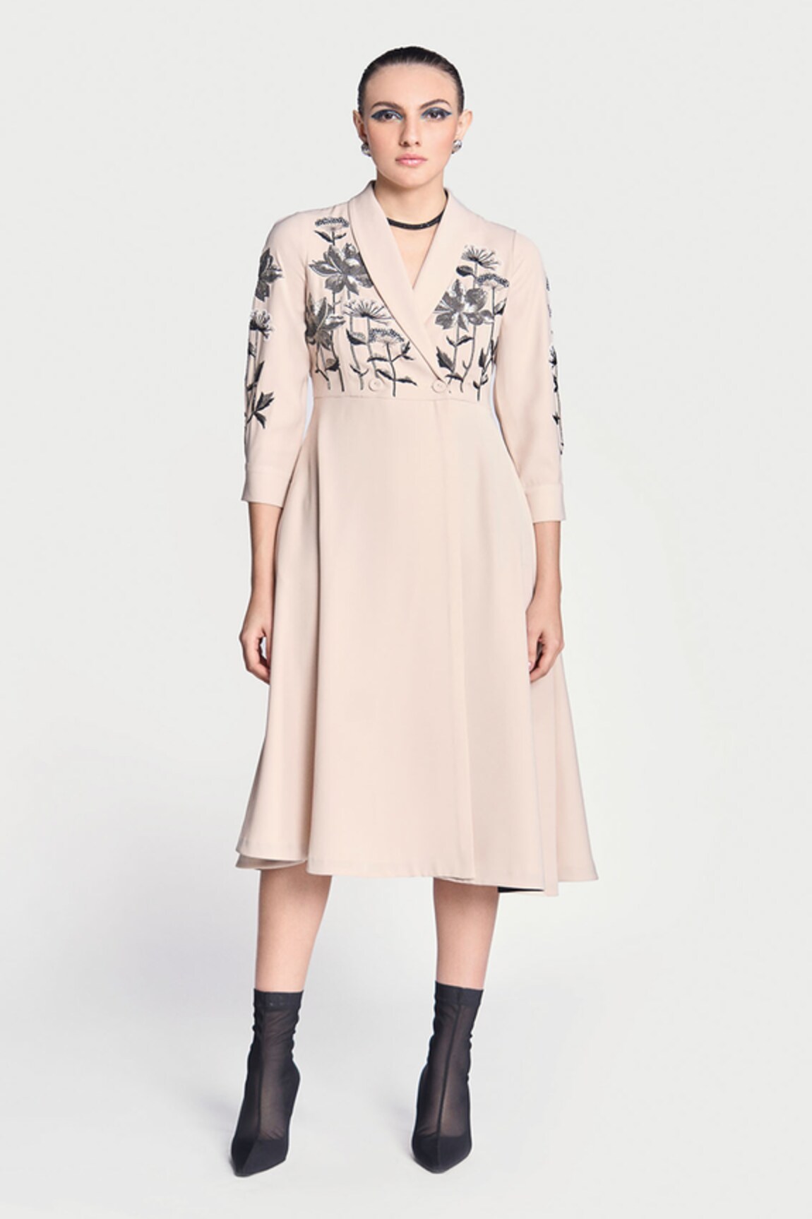 Shahin Mannan Metallic Lotus Embroidered Dress