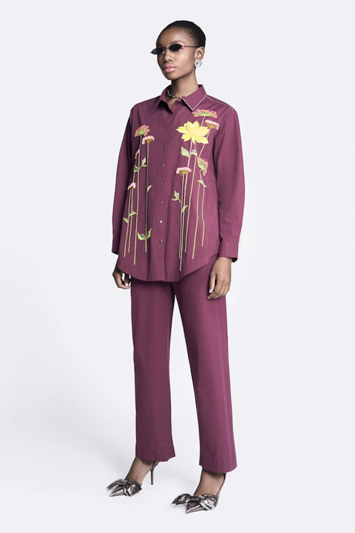 Shahin Mannan Lotus Embroidered Shirt